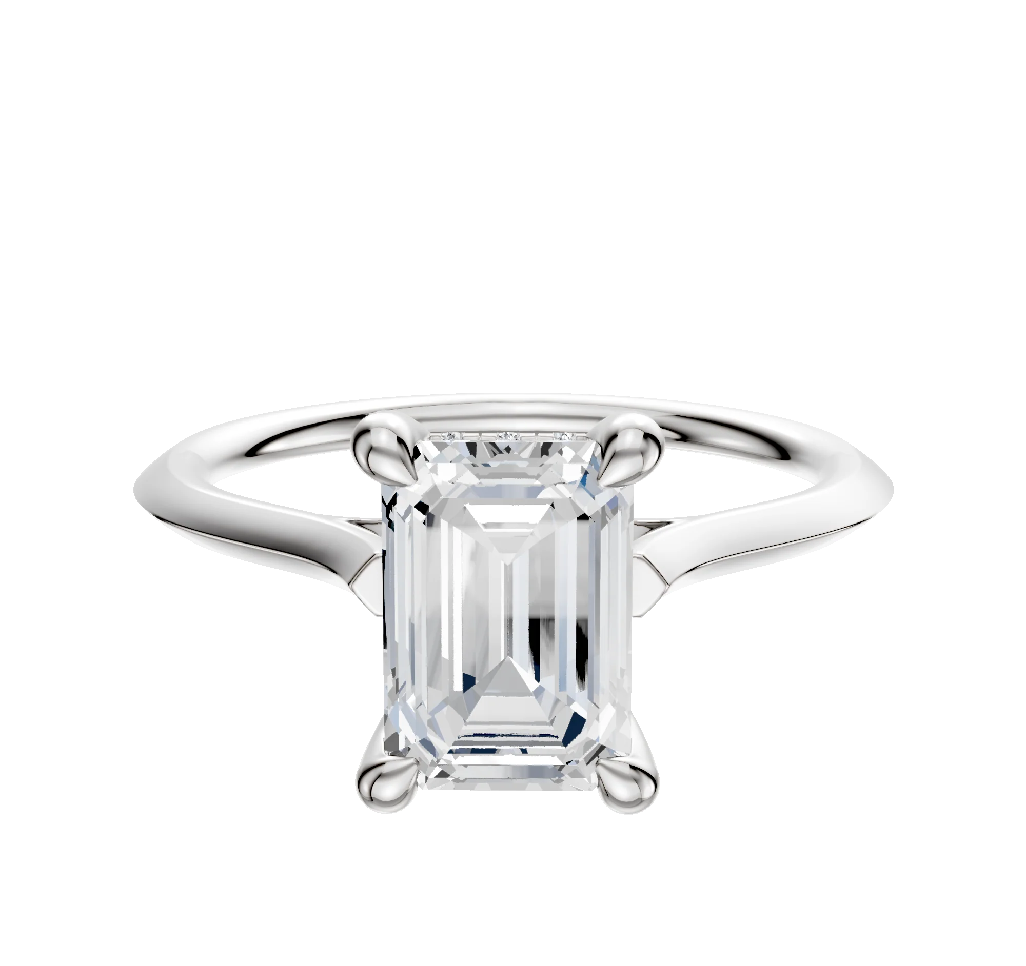18K White Gold 4 Prong Hidden Halo Cathedral Knife Edge 1.5mm Engagement Ring