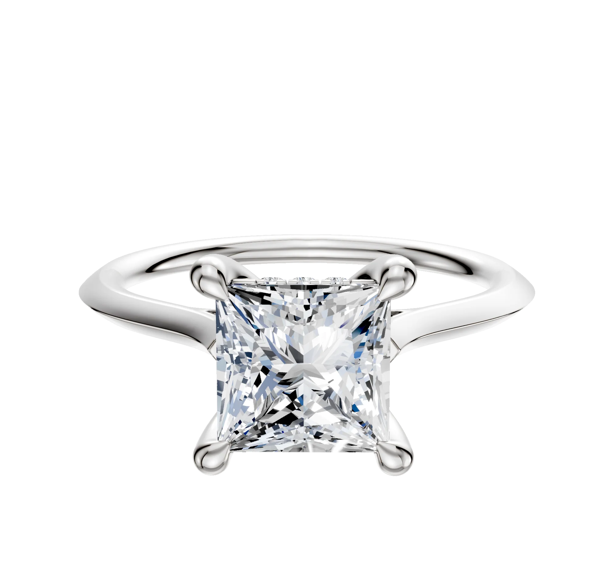 18K White Gold 4 Prong Hidden Halo Cathedral Knife Edge 1.5mm Engagement Ring