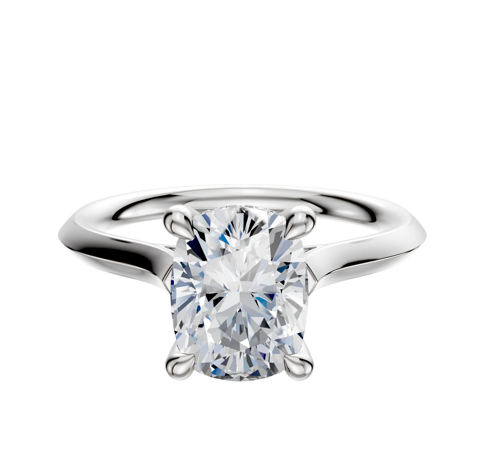 18K White Gold 4 Prong Hidden Halo Cathedral Knife Edge 2.0mm Engagement Ring
