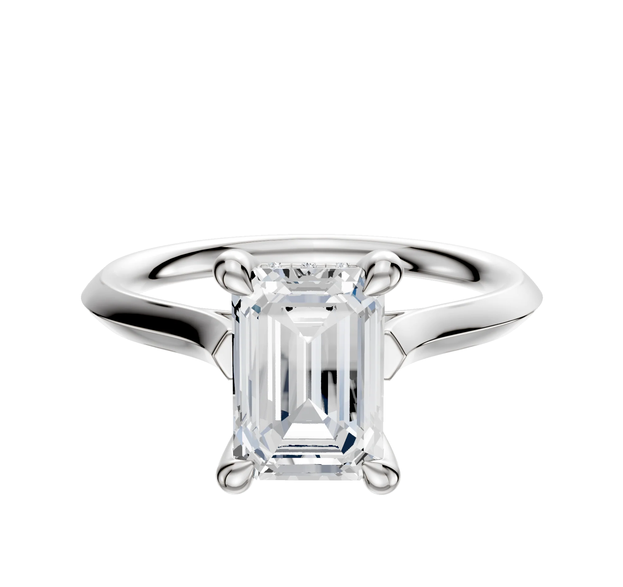18K White Gold 4 Prong Hidden Halo Cathedral Knife Edge 2.0mm Engagement Ring