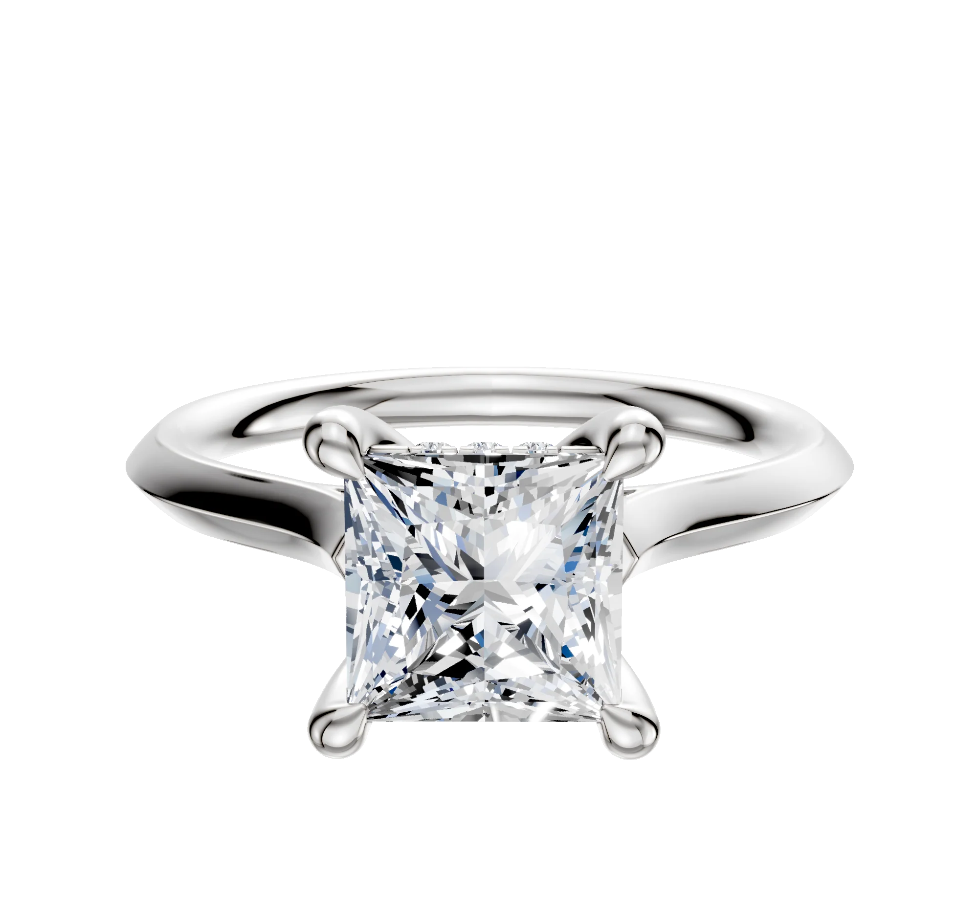 18K White Gold 4 Prong Hidden Halo Cathedral Knife Edge 2.0mm Engagement Ring