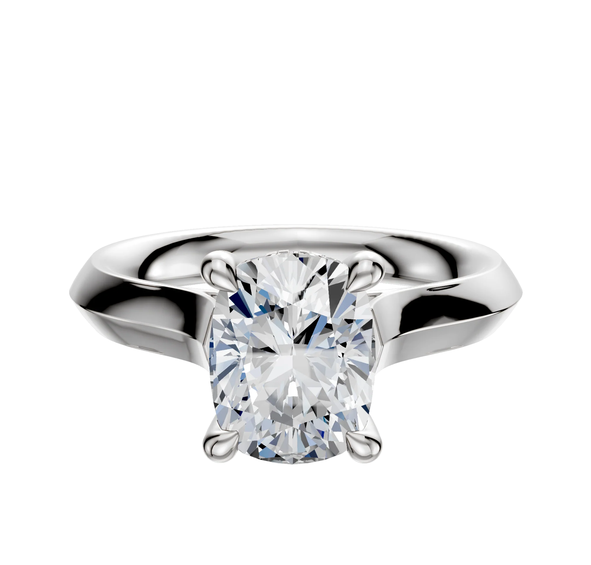18K White Gold 4 Prong Hidden Halo Cathedral Knife Edge 3.0mm Engagement Ring