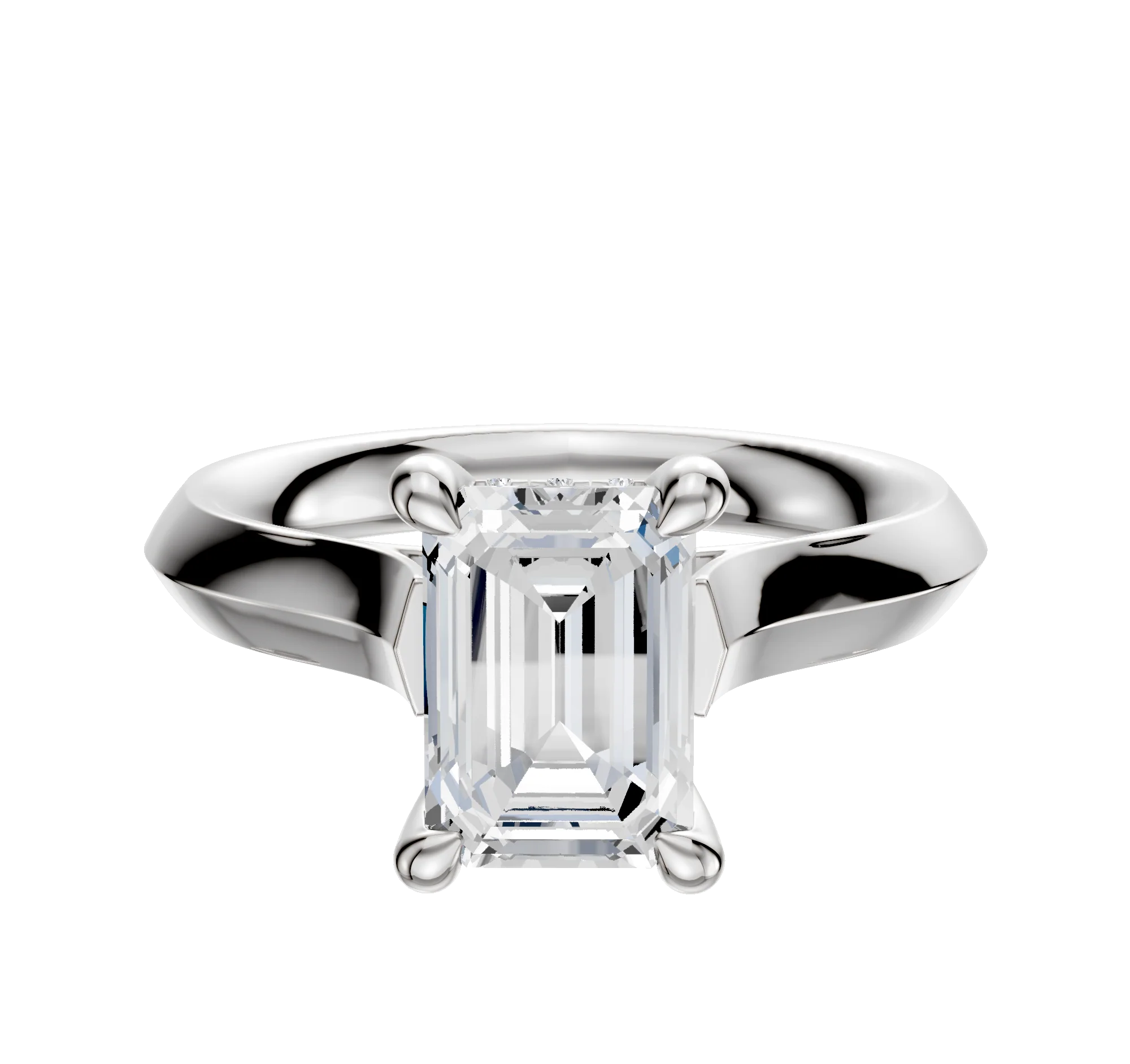 18K White Gold 4 Prong Hidden Halo Cathedral Knife Edge 3.0mm Engagement Ring