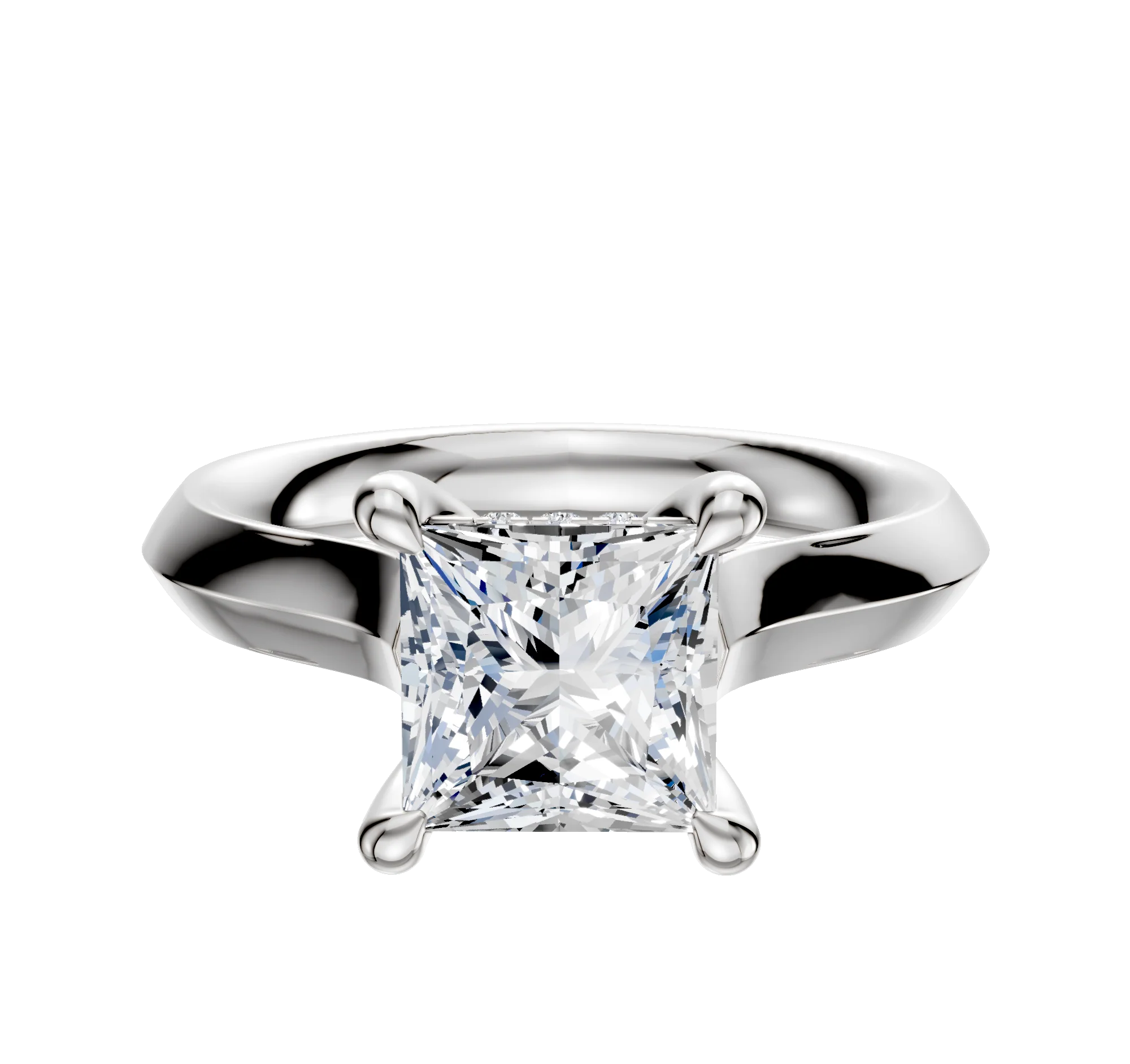 18K White Gold 4 Prong Hidden Halo Cathedral Knife Edge 3.0mm Engagement Ring