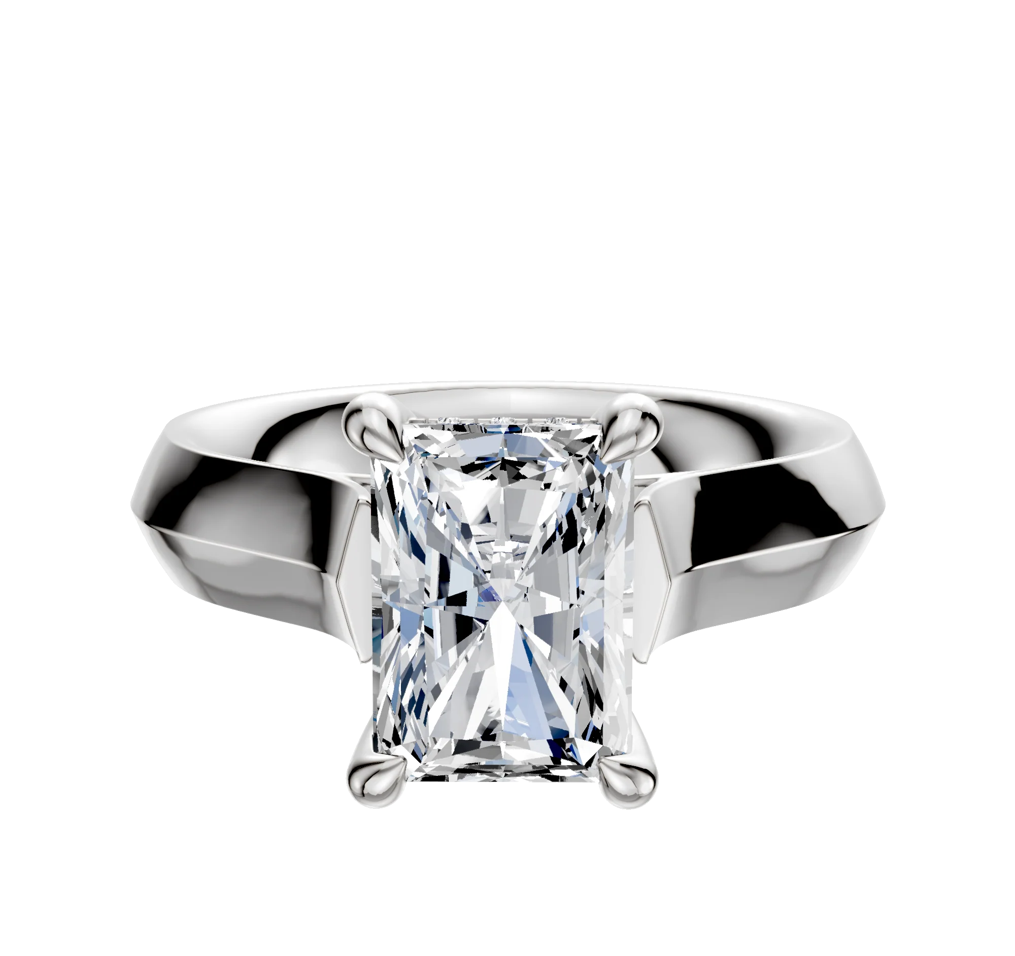 18K White Gold 4 Prong Hidden Halo Cathedral Knife Edge 4.0mm Engagement Ring