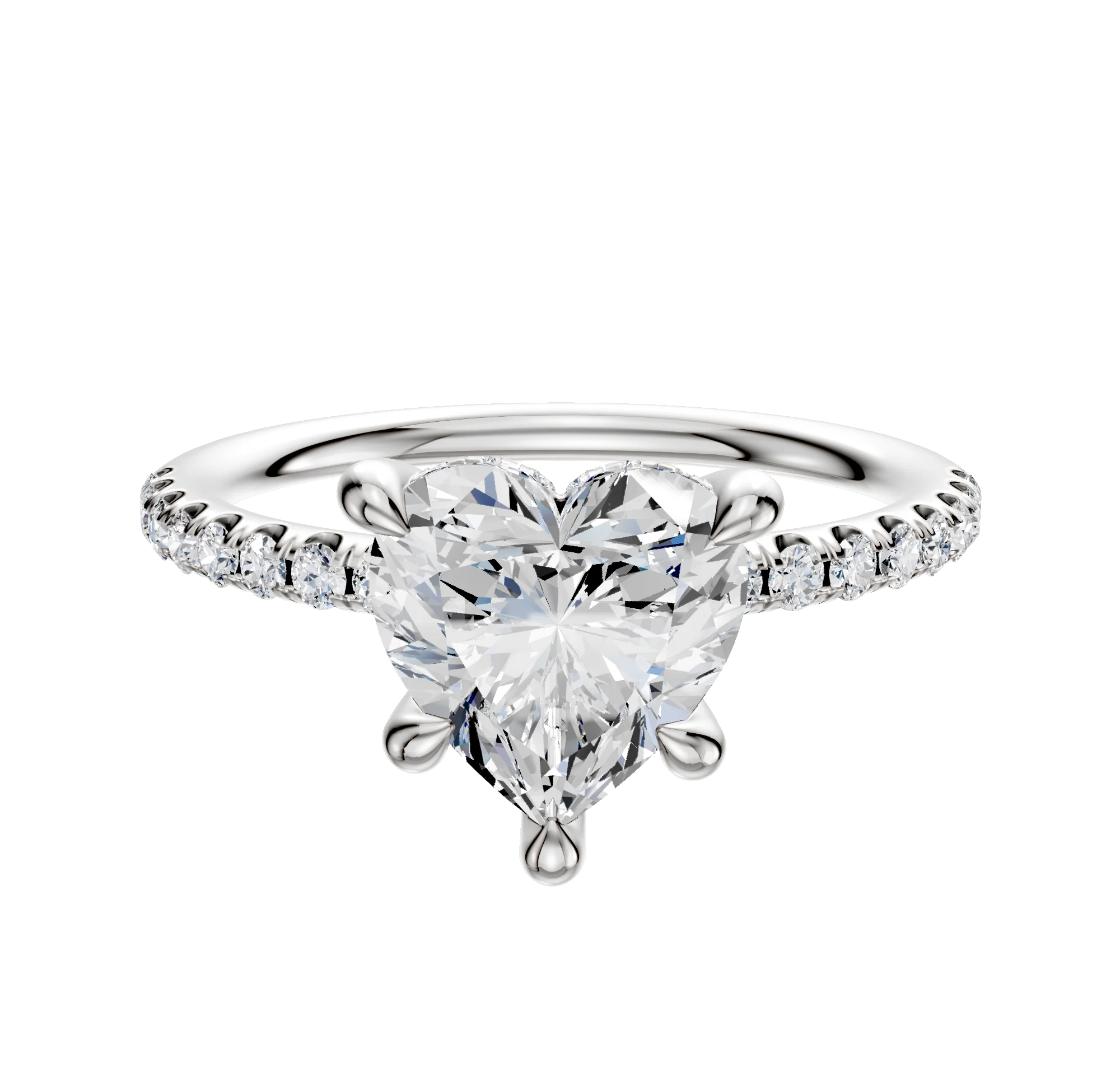 18K White Gold 4 Prong Hidden Halo Classic Dome 1-Row-Pave 2.5mm Engagement Ring
