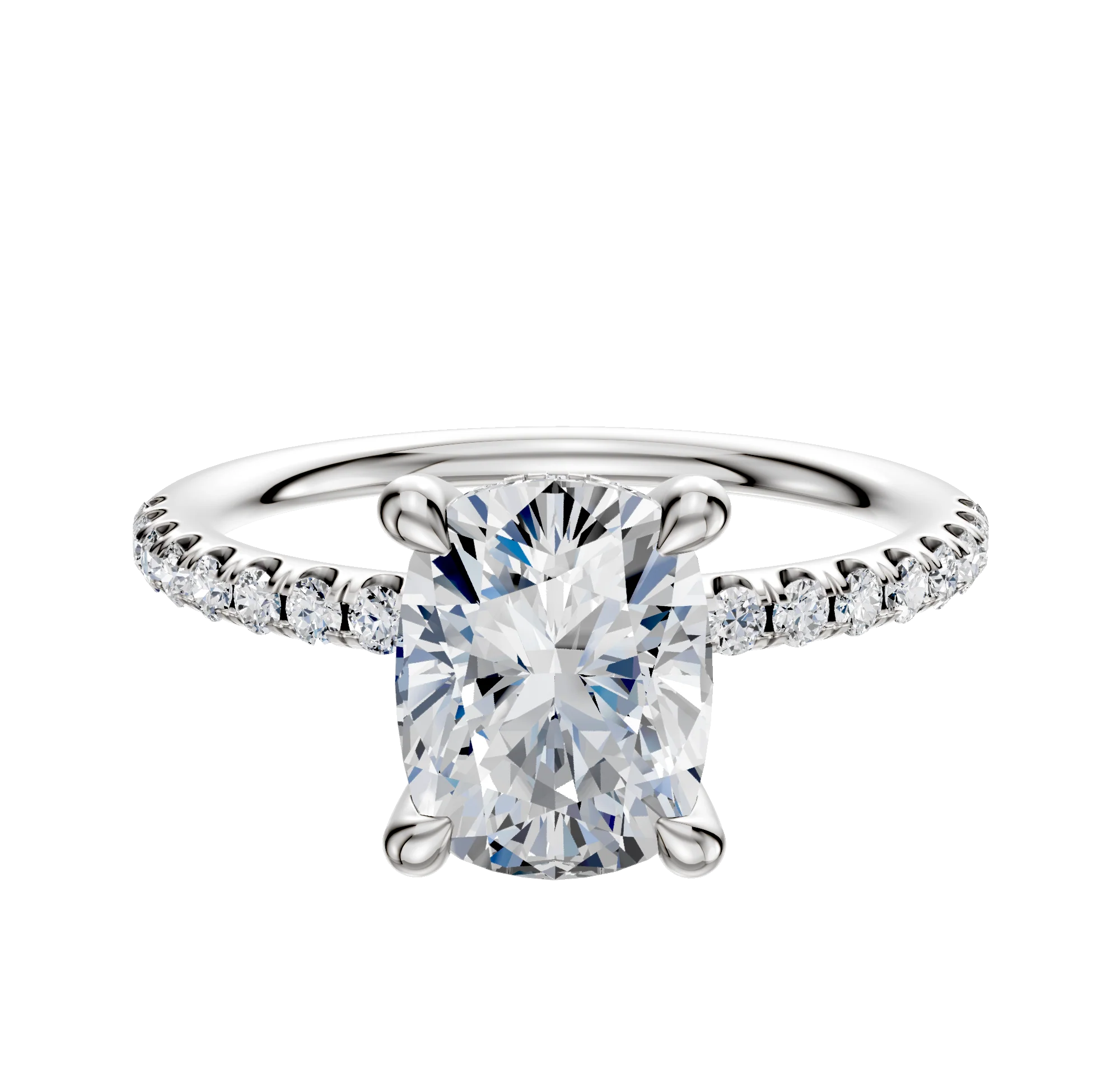 18K White Gold 4 Prong Hidden Halo Classic Dome 1-Row-Pave 2.5mm Engagement Ring