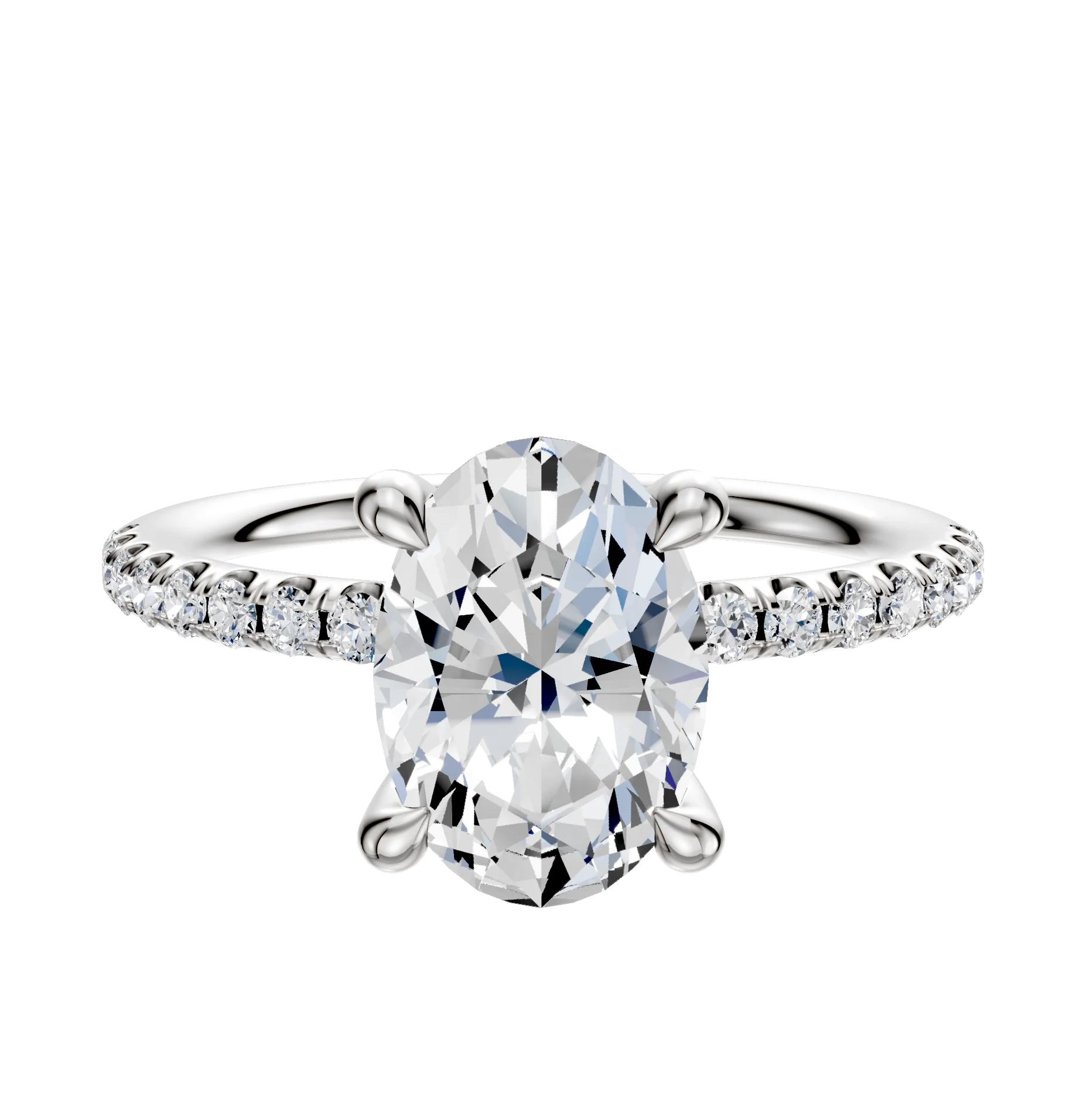 18K White Gold 4 Prong Hidden Halo Classic Dome 1-Row-Pave 2.5mm Engagement Ring