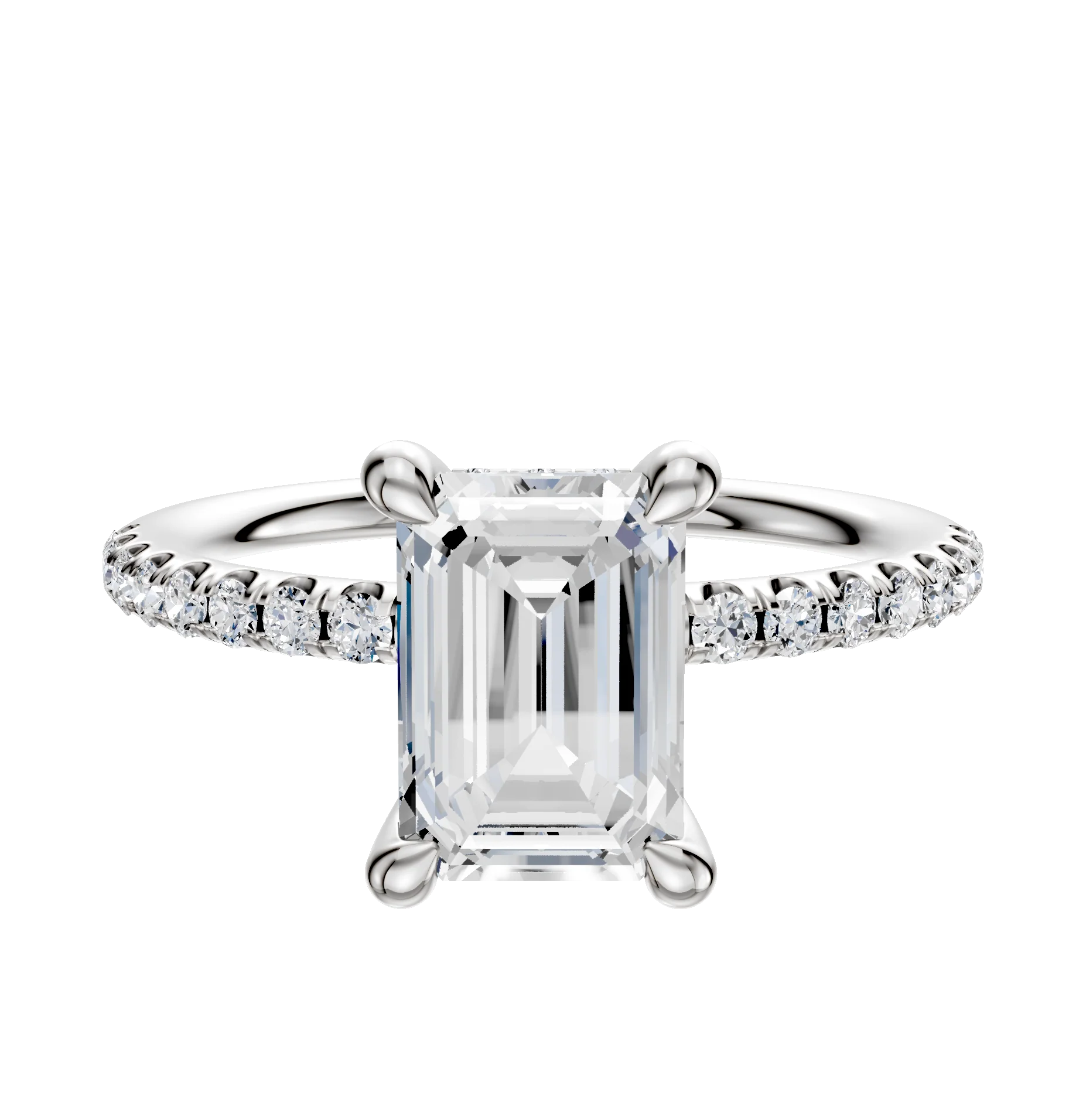 18K White Gold 4 Prong Hidden Halo Classic Dome 1-Row-Pave 2.5mm Engagement Ring