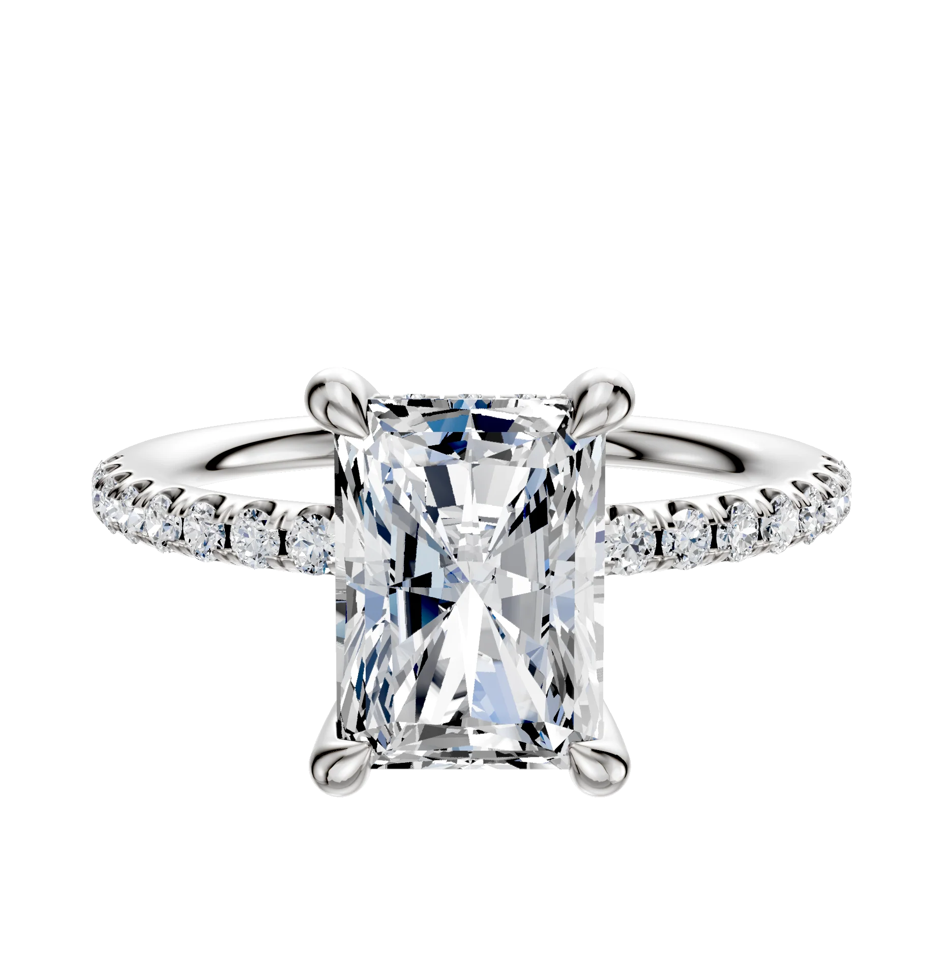 18K White Gold 4 Prong Hidden Halo Classic Dome 1-Row-Pave 2.5mm Engagement Ring