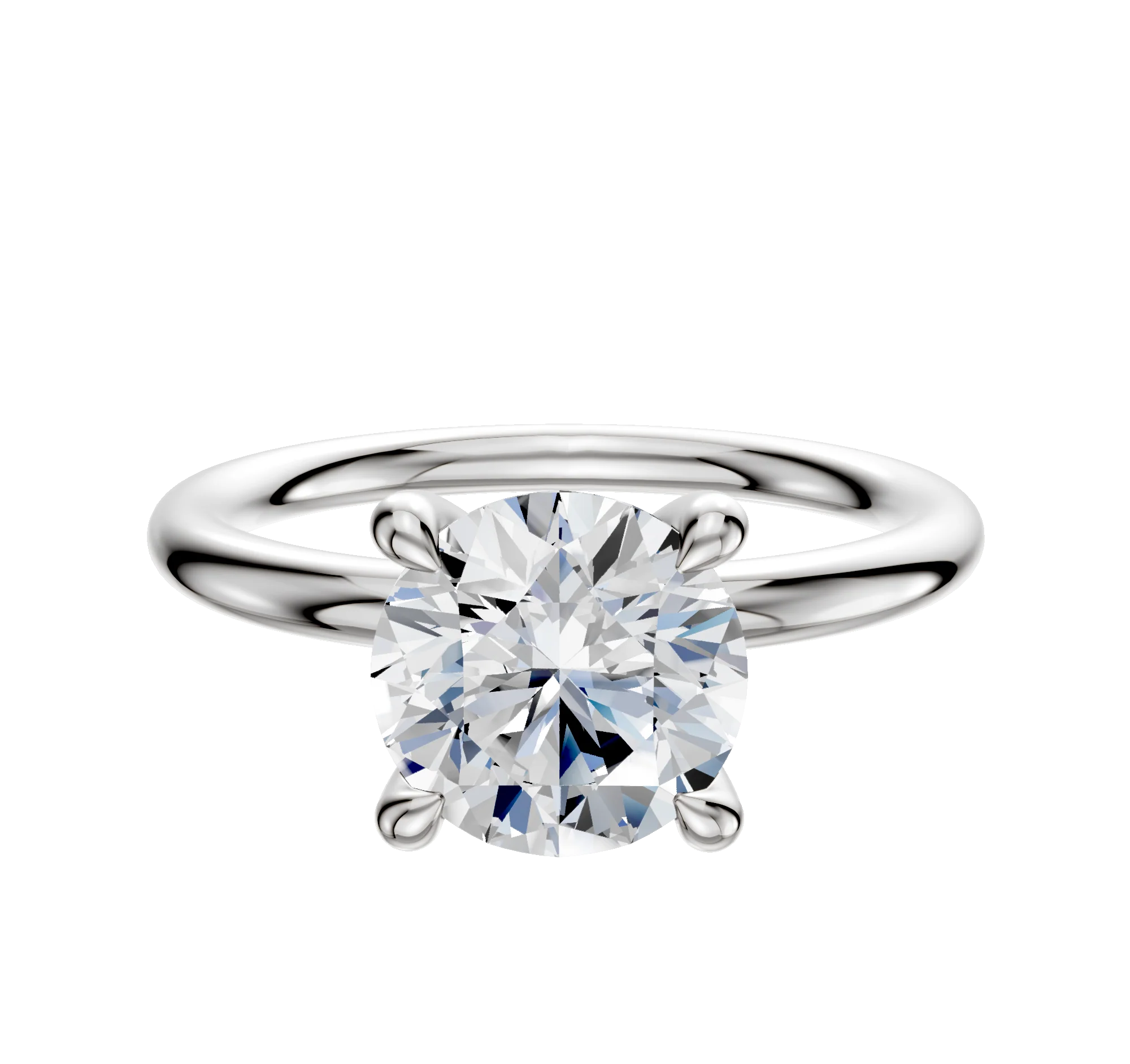 18K White Gold 4 Prong Hidden Halo Classic Dome 2.0mm Engagement Ring