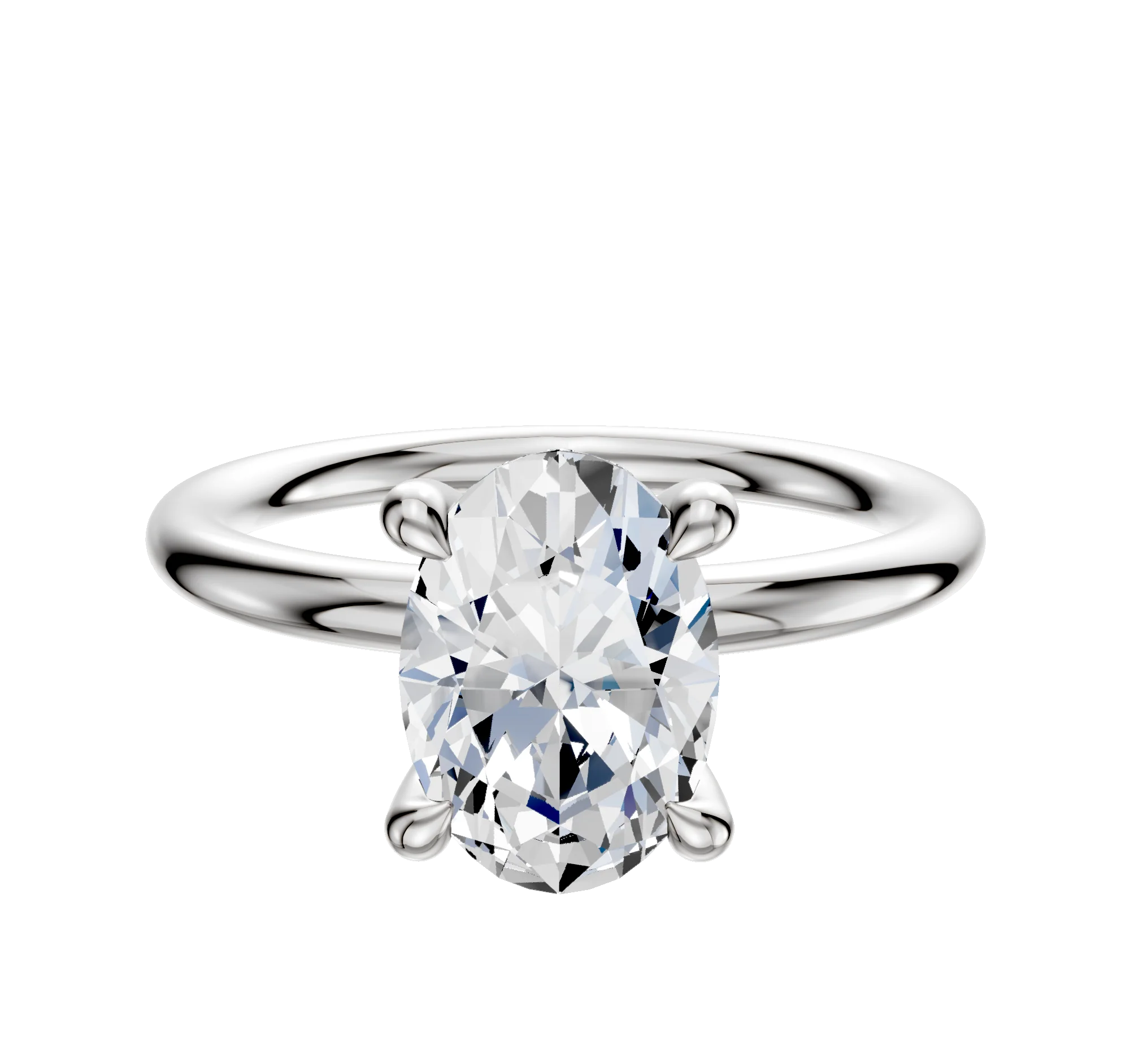 18K White Gold 4 Prong Hidden Halo Classic Dome 2.0mm Engagement Ring