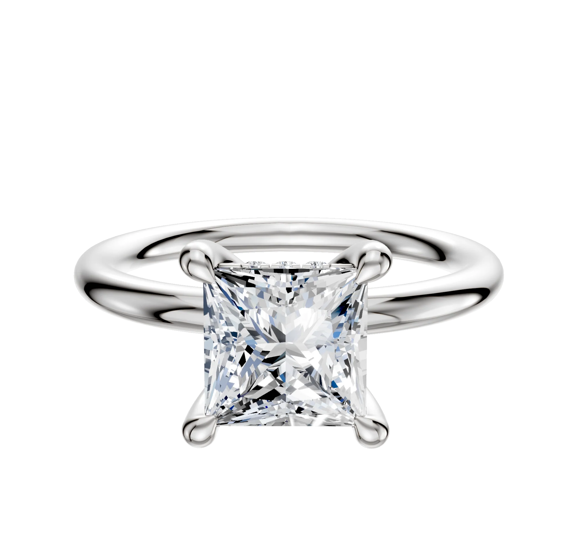 18K White Gold 4 Prong Hidden Halo Classic Dome 2.0mm Engagement Ring