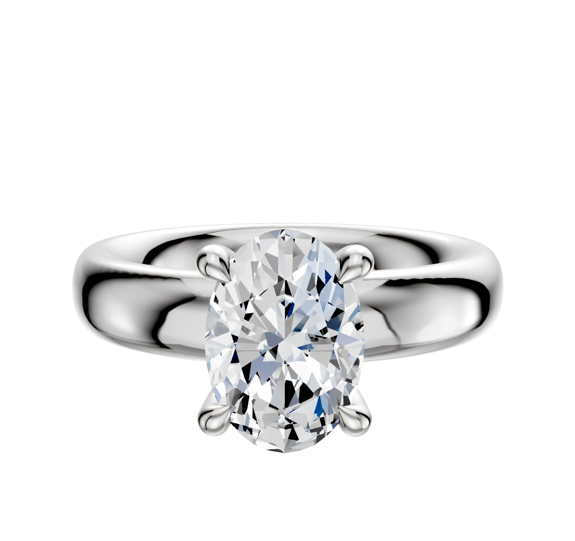 18K White Gold 4 Prong Hidden Halo Classic Dome 4.0mm Engagement Ring