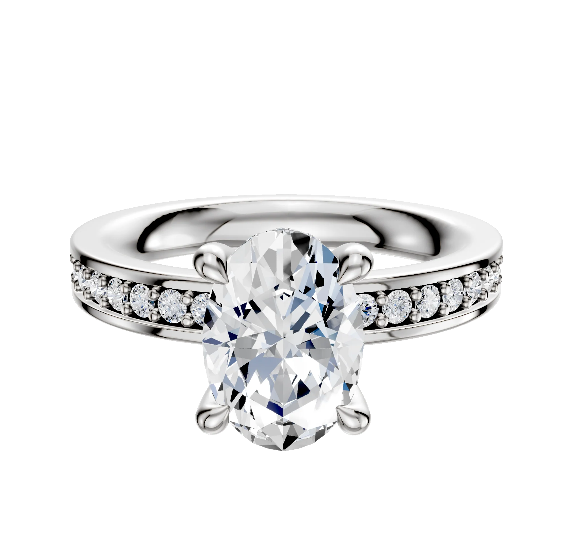 18K White Gold 4 Prong Hidden Halo Classic Flat 1-Row-Pave 2.5mm Engagement Ring