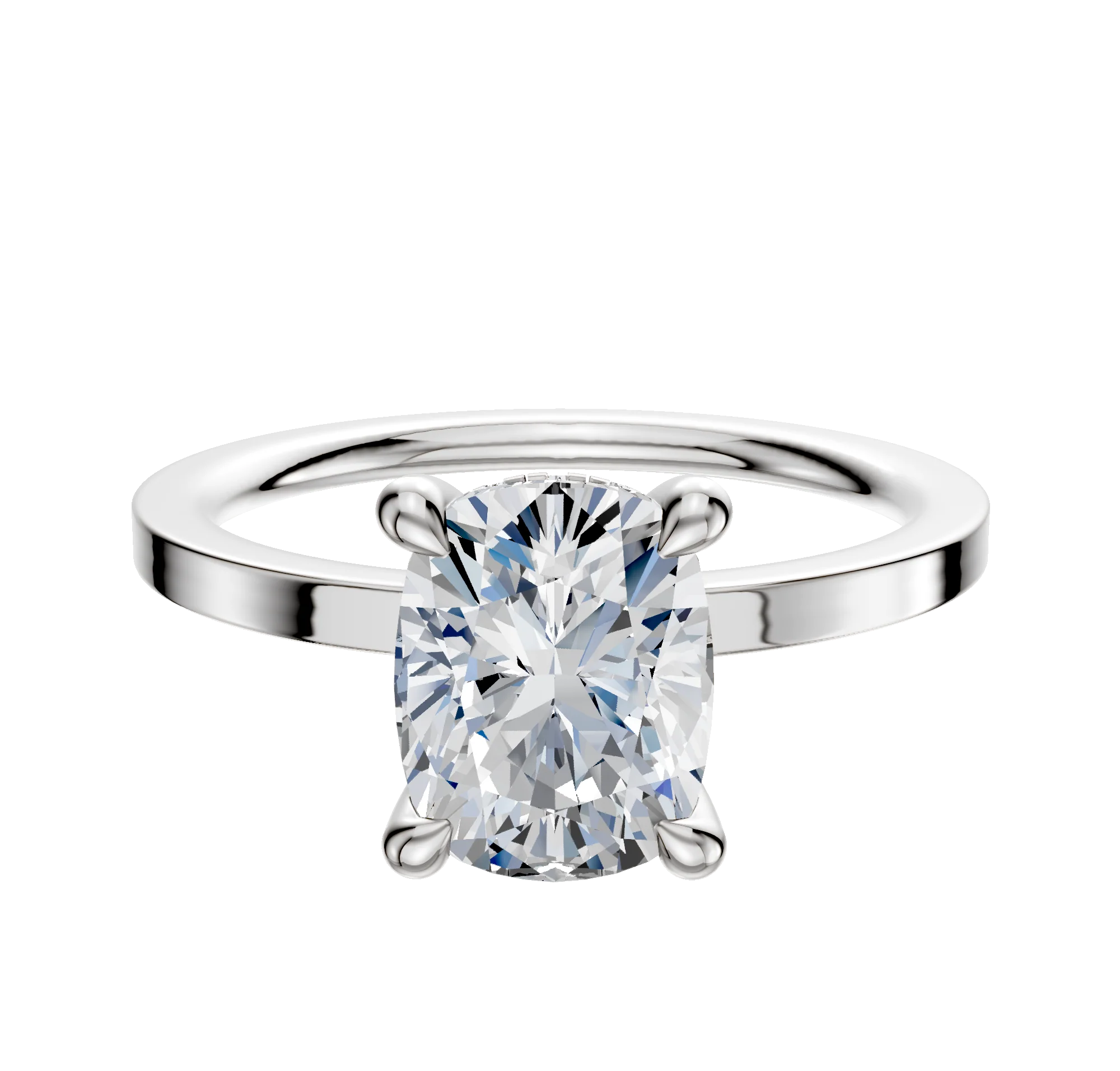 18K White Gold 4 Prong Hidden Halo Classic Flat 1.5mm Engagement Ring