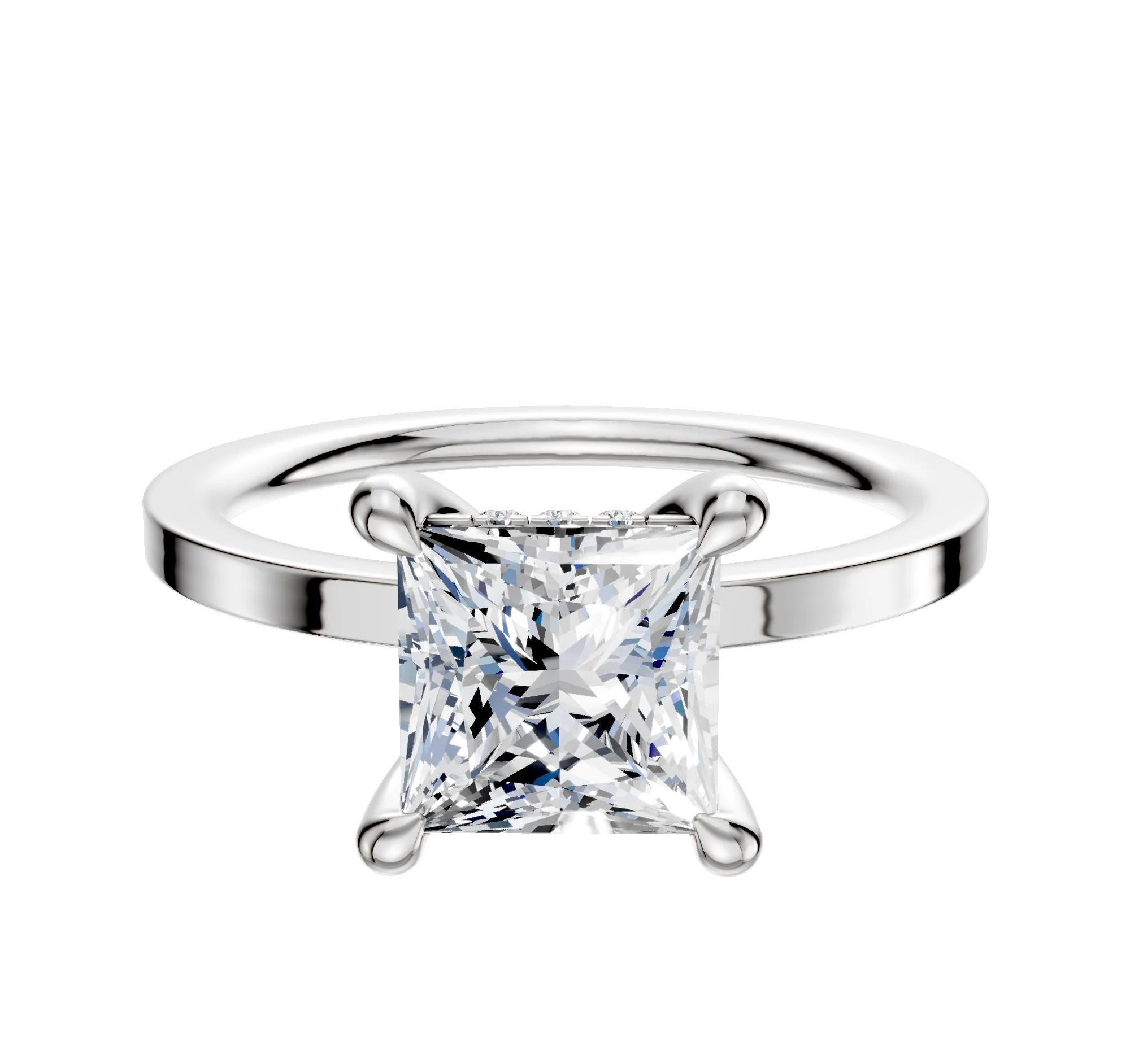18K White Gold 4 Prong Hidden Halo Classic Flat 1.5mm Engagement Ring