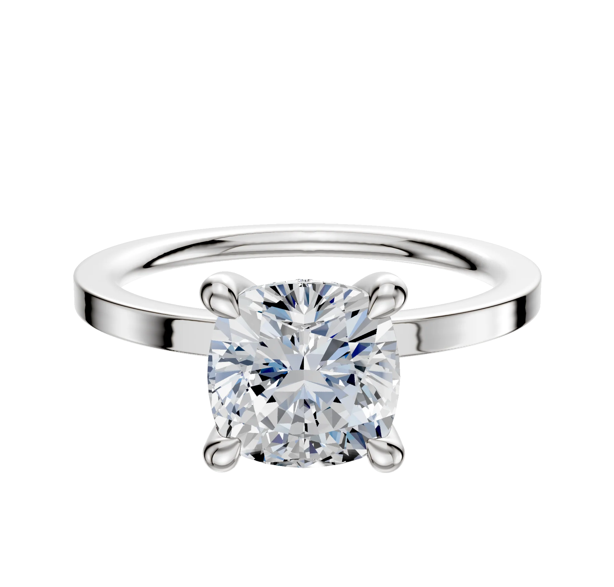 18K White Gold 4 Prong Hidden Halo Classic Flat 1.5mm Engagement Ring