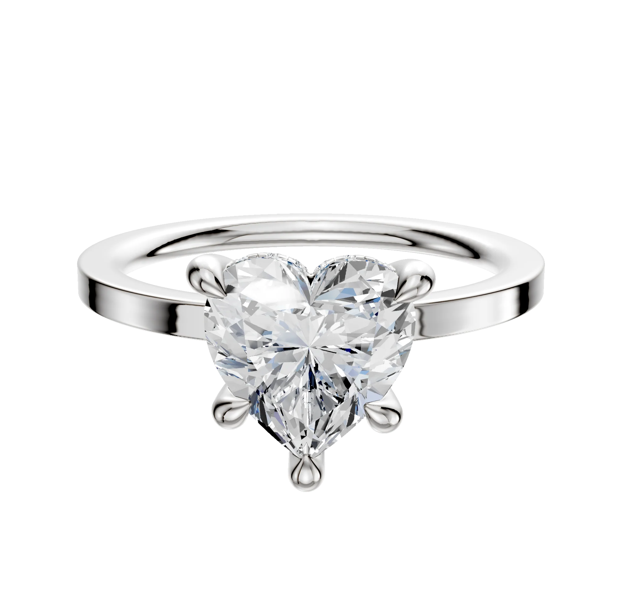 18K White Gold 4 Prong Hidden Halo Classic Flat 1.5mm Engagement Ring
