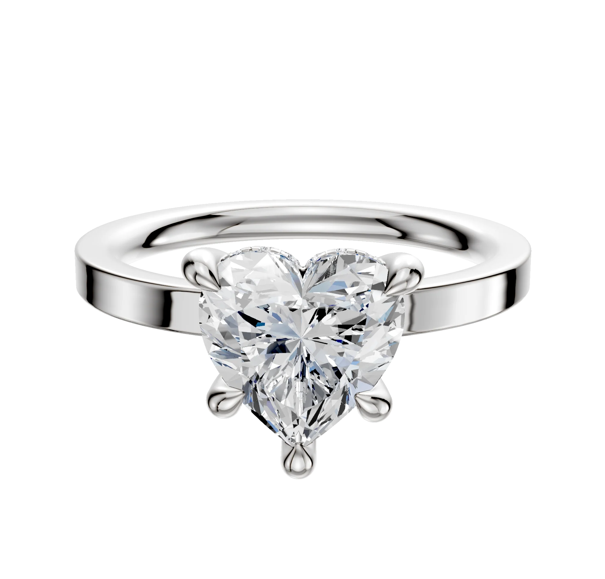 18K White Gold 4 Prong Hidden Halo Classic Flat 2.0mm Engagement Ring