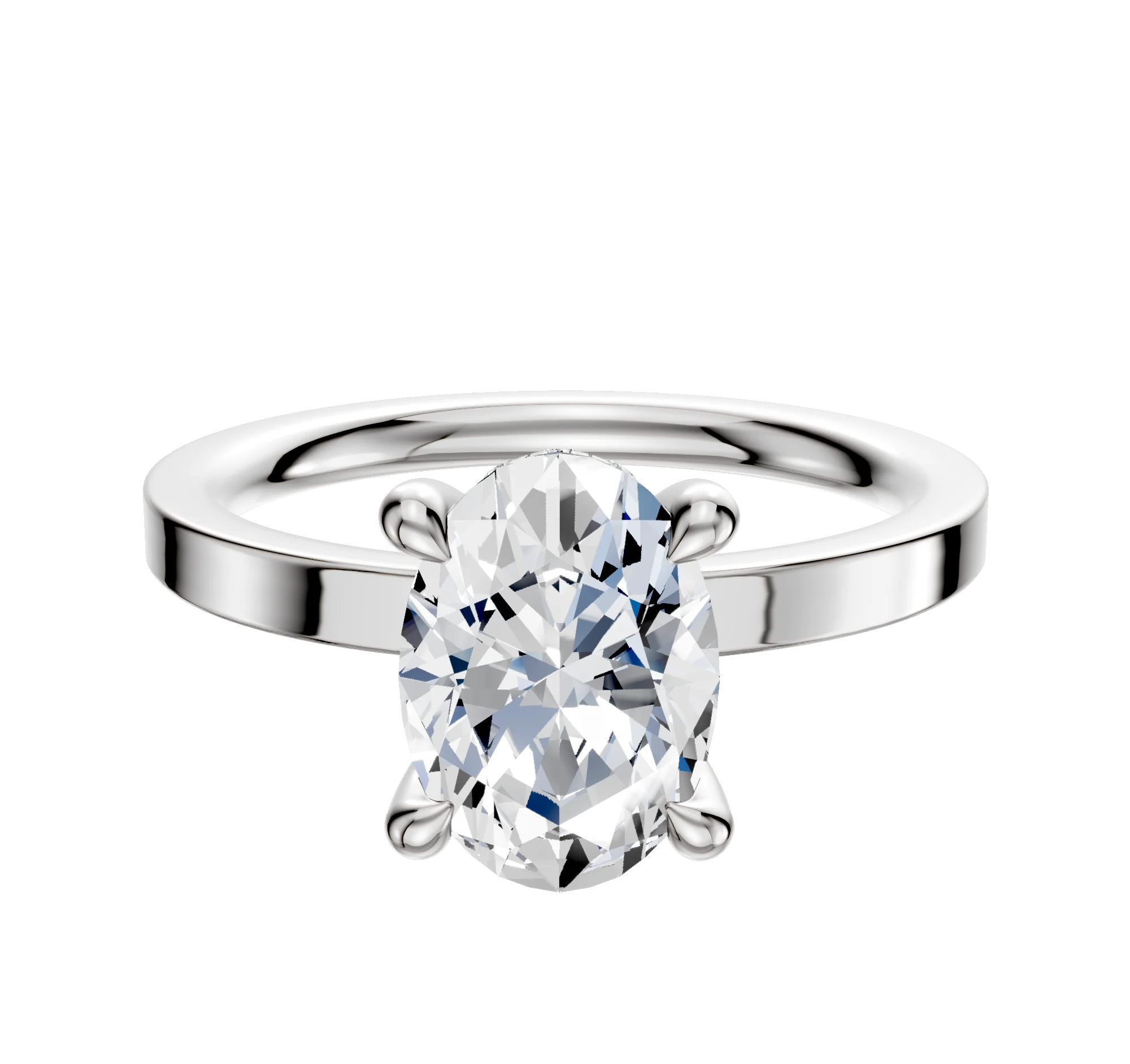 18K White Gold 4 Prong Hidden Halo Classic Flat 2.0mm Engagement Ring