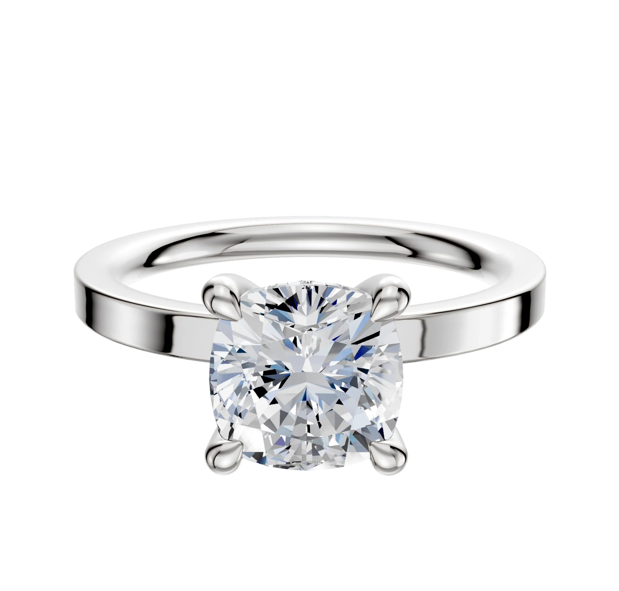 18K White Gold 4 Prong Hidden Halo Classic Flat 2.0mm Engagement Ring