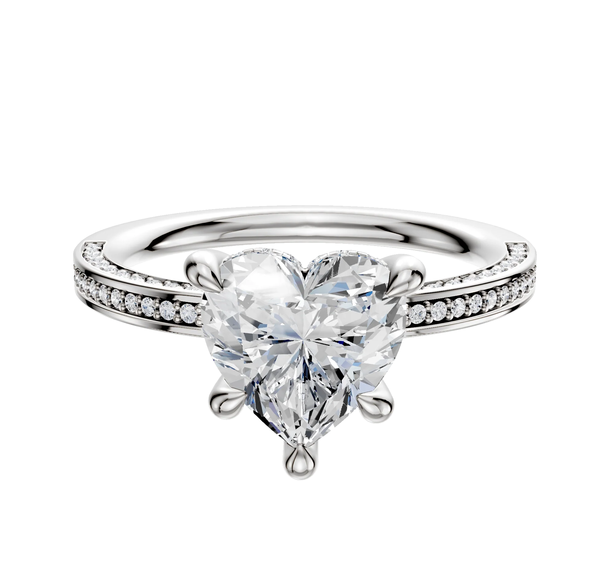 18K White Gold 4 Prong Hidden Halo Classic Flat 3-Row-Pave 2.0mm Engagement Ring
