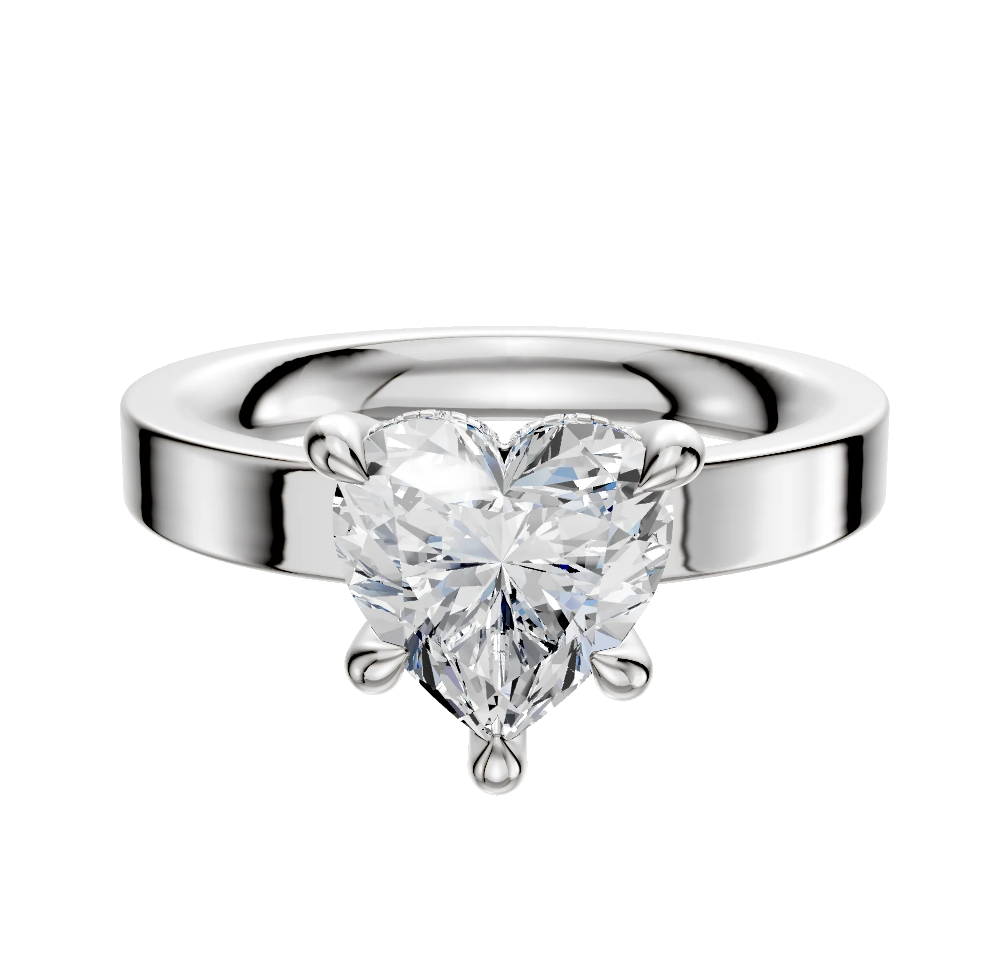 18K White Gold 4 Prong Hidden Halo Classic Flat 3.0mm Engagement Ring