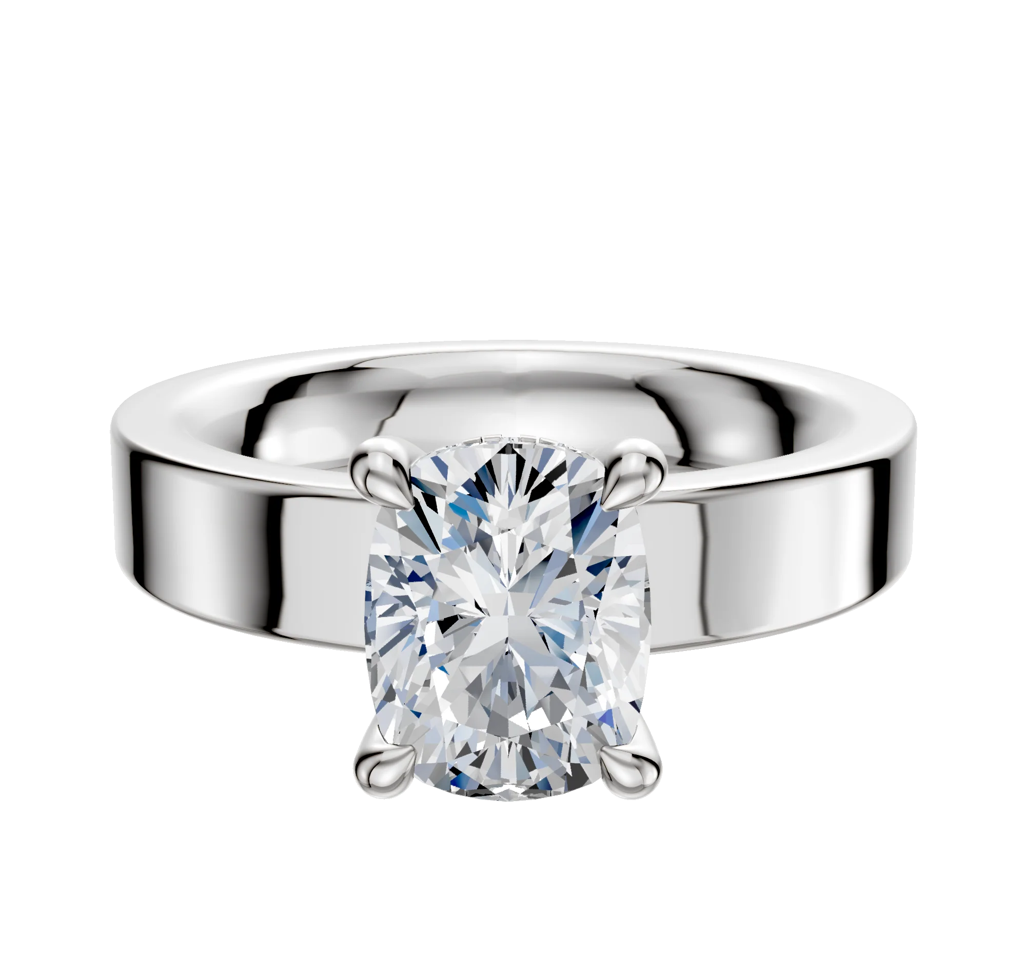 18K White Gold 4 Prong Hidden Halo Classic Flat 4.0mm Engagement Ring