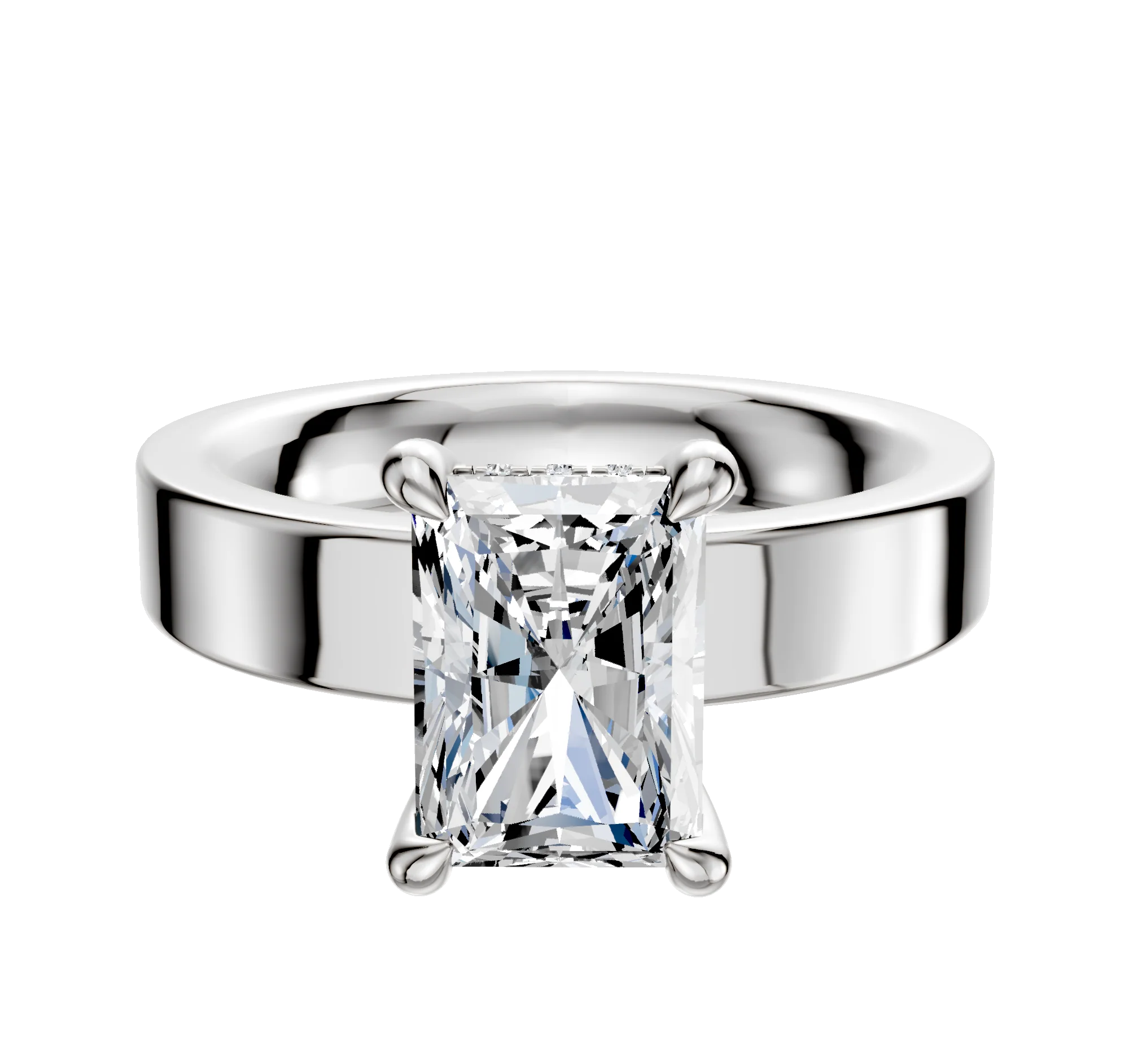 18K White Gold 4 Prong Hidden Halo Classic Flat 4.0mm Engagement Ring