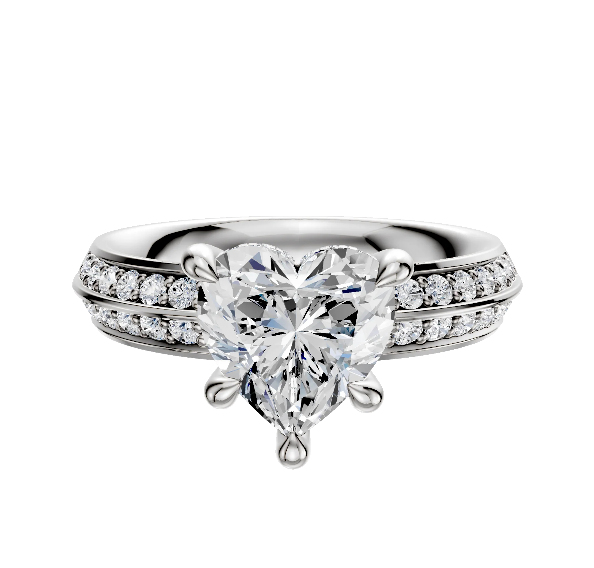 18K White Gold 4 Prong Hidden Halo Classic Knife Edge 1-Row-Pave 2.5mm Engagement Ring