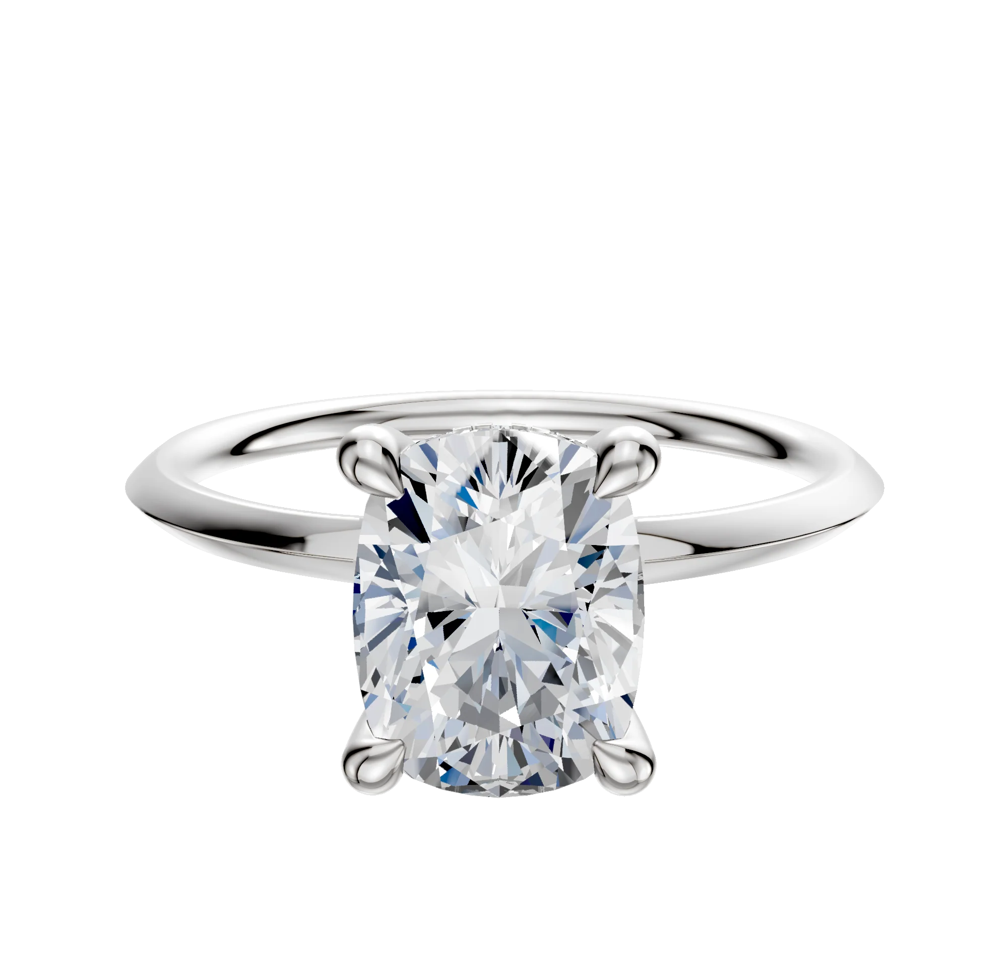 18K White Gold 4 Prong Hidden Halo Classic Knife Edge 1.5mm Engagement Ring