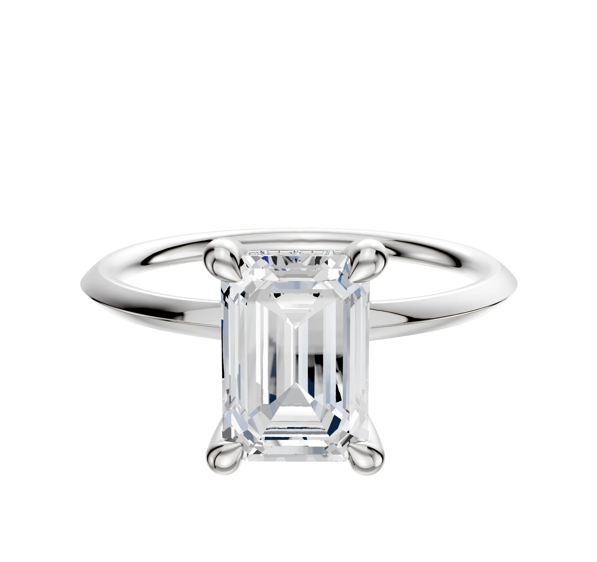 18K White Gold 4 Prong Hidden Halo Classic Knife Edge 1.5mm Engagement Ring