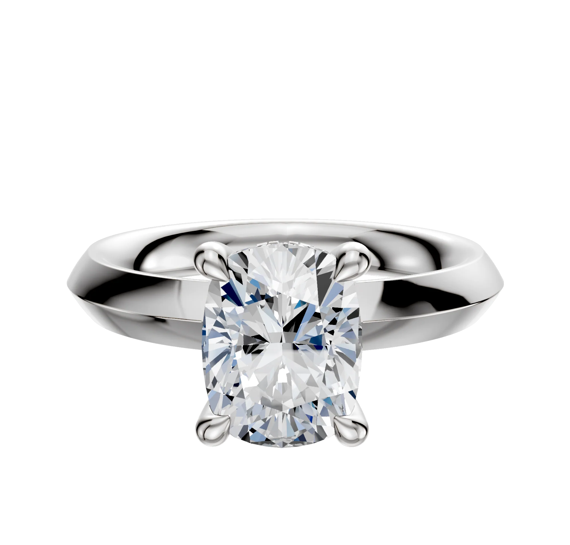 18K White Gold 4 Prong Hidden Halo Classic Knife Edge 3.0mm Engagement Ring