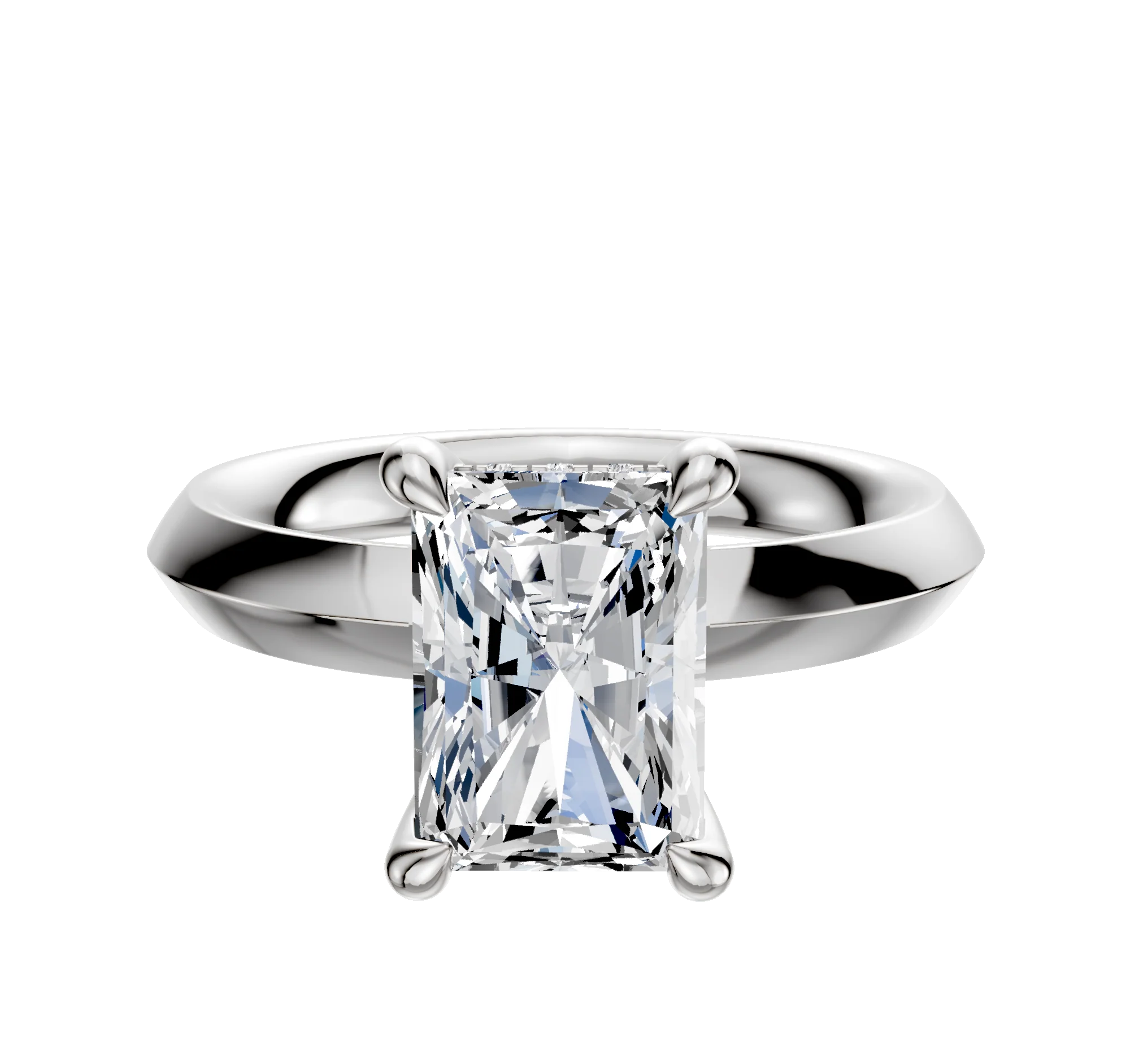 18K White Gold 4 Prong Hidden Halo Classic Knife Edge 3.0mm Engagement Ring