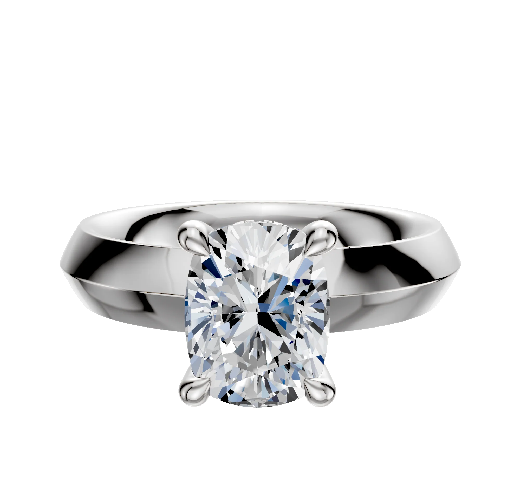 18K White Gold 4 Prong Hidden Halo Classic Knife Edge 4.0mm Engagement Ring