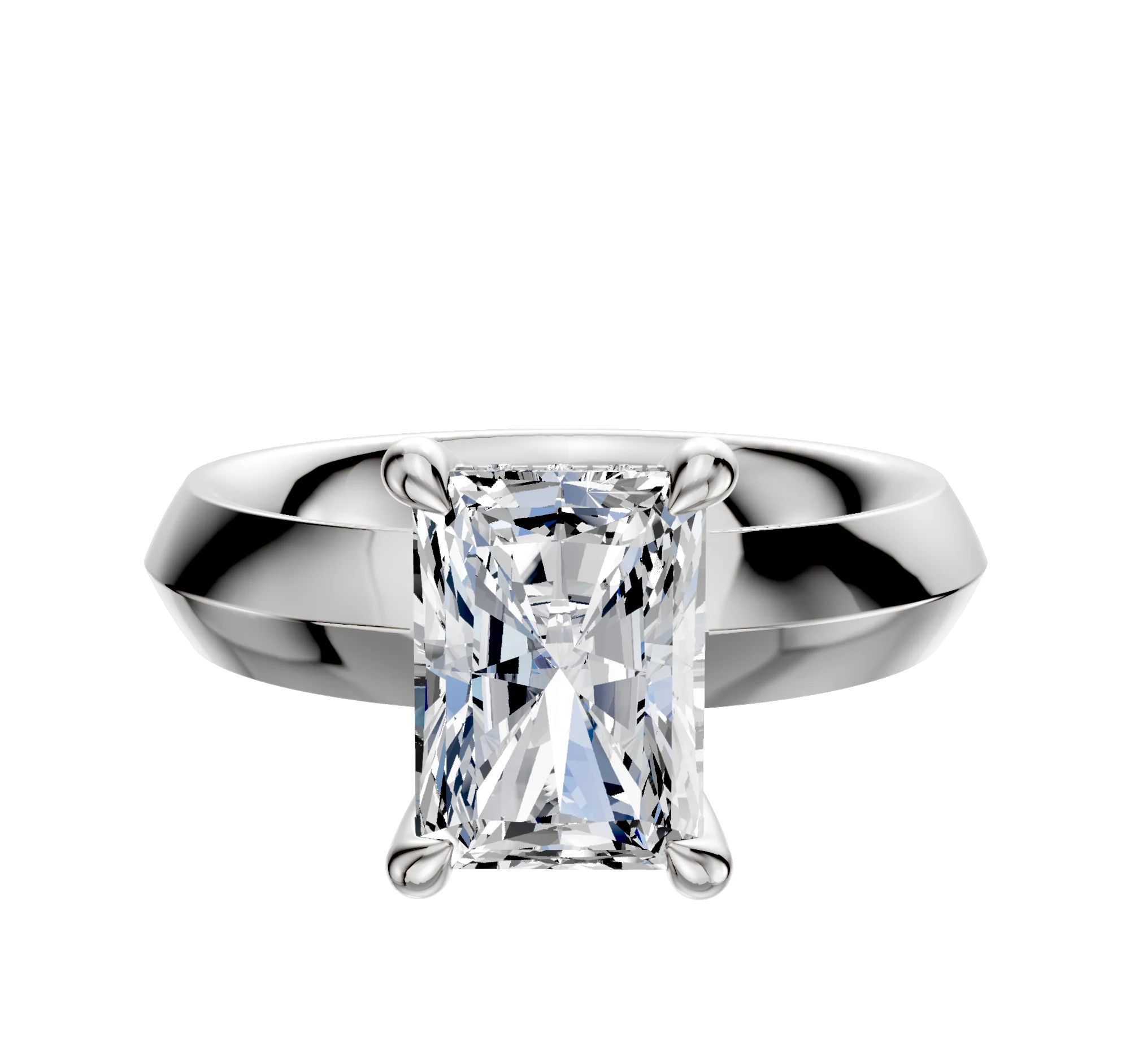 18K White Gold 4 Prong Hidden Halo Classic Knife Edge 4.0mm Engagement Ring