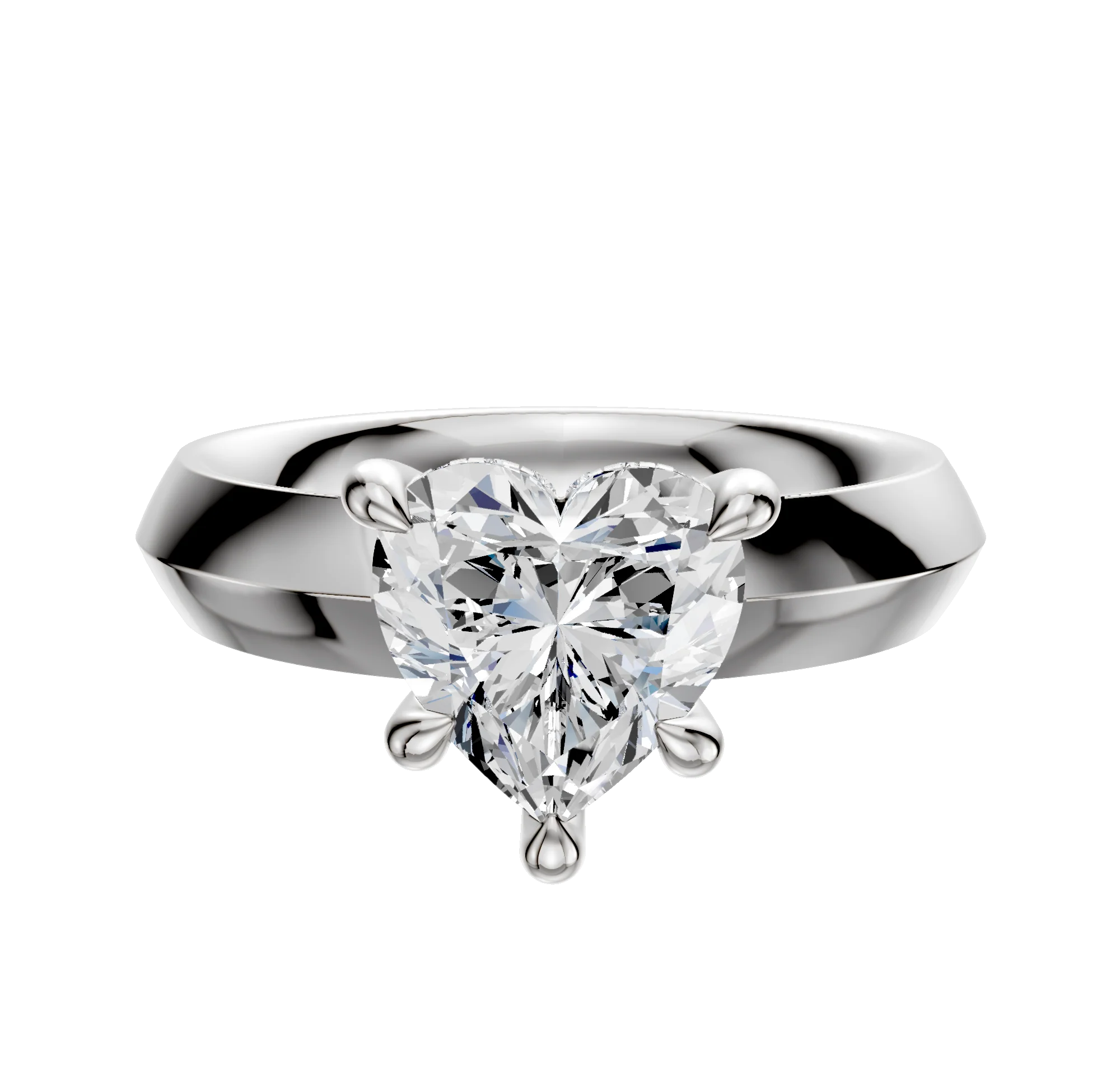18K White Gold 4 Prong Hidden Halo Classic Knife Edge 4.0mm Engagement Ring