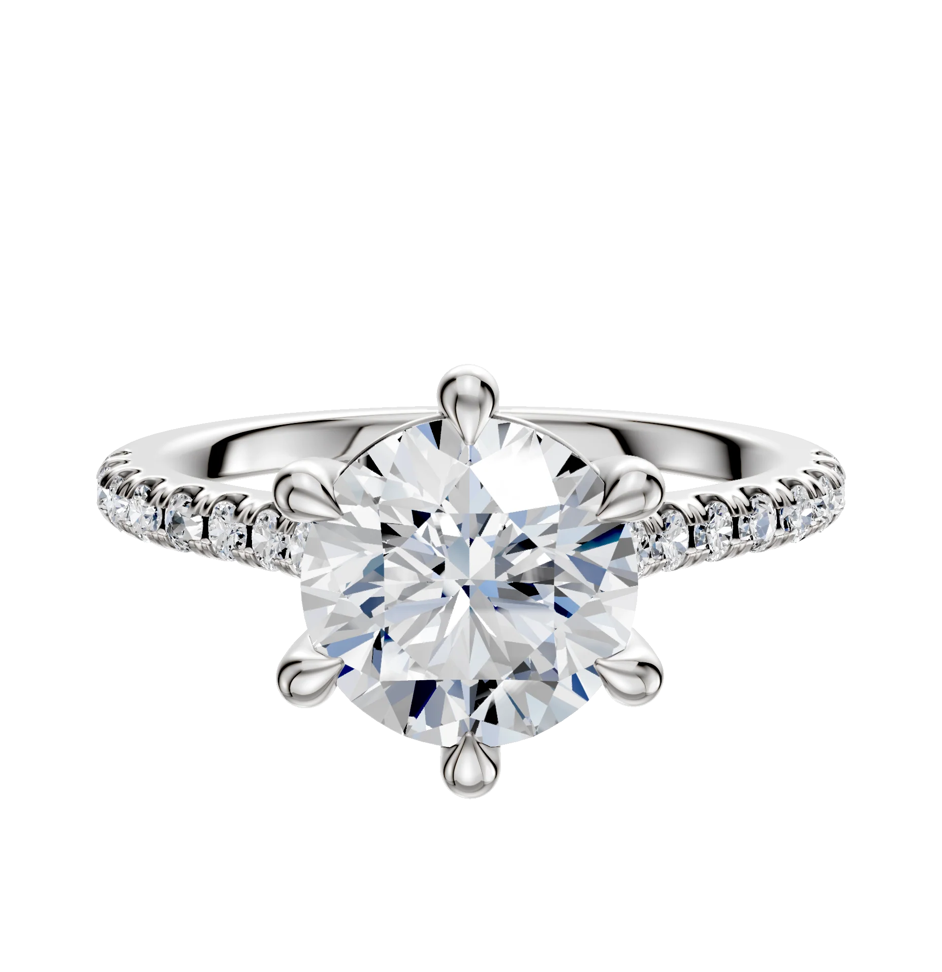 18K White Gold 6 Prong Basket Cathedral Dome 1-Row-Pave 2.5mm Engagement Ring