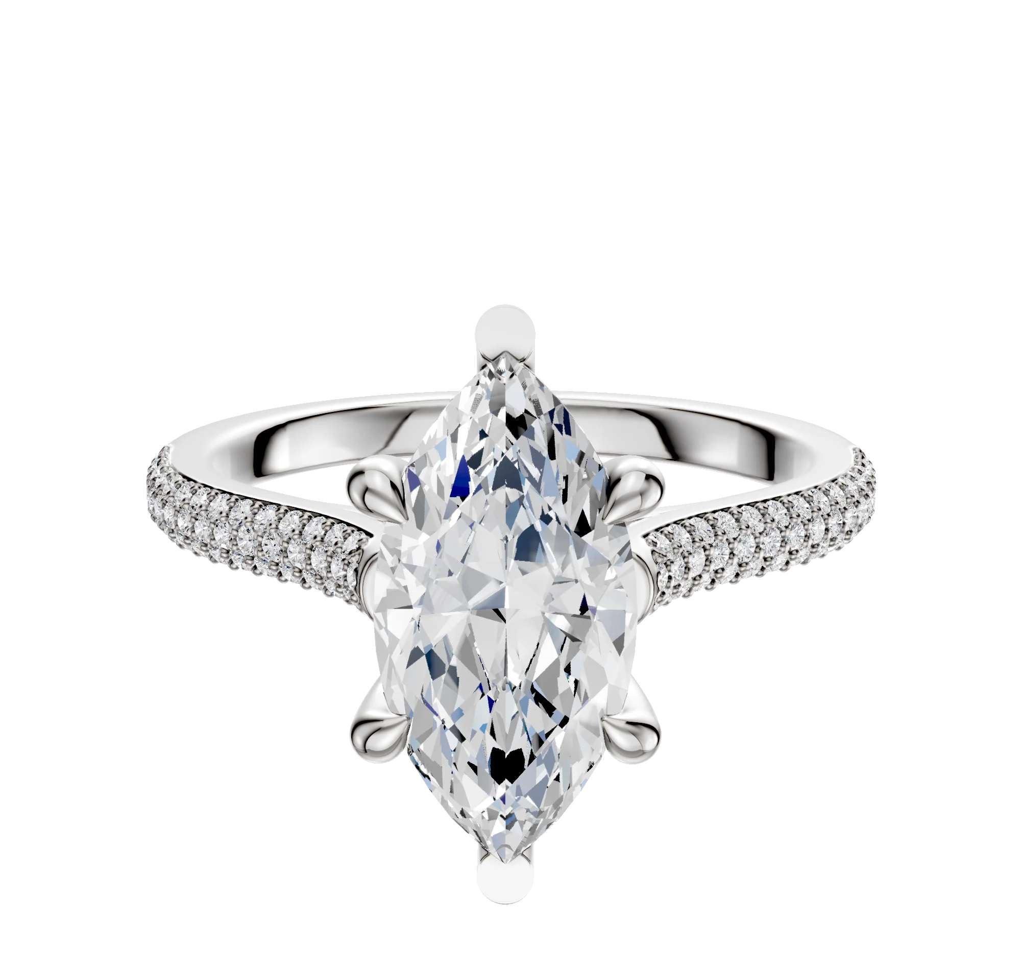 18K White Gold 6 Prong Basket Cathedral Dome 3-Row-Pave 2.0mm Engagement Ring
