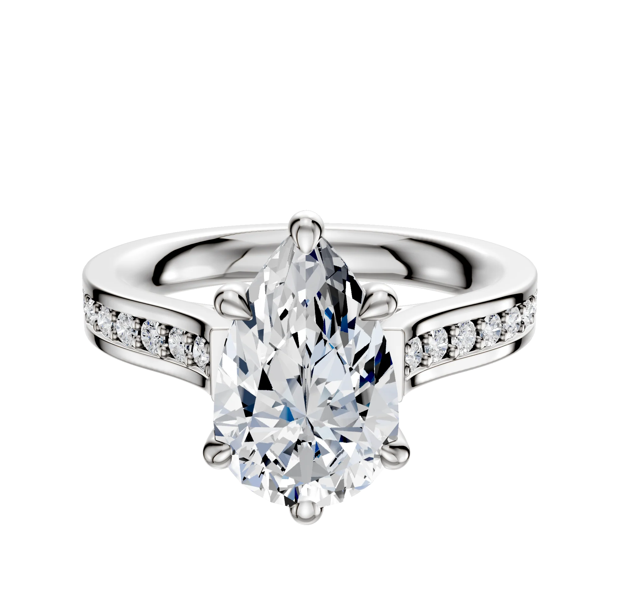 18K White Gold 6 Prong Basket Cathedral Flat 1-Row-Pave 2.5mm Engagement Ring