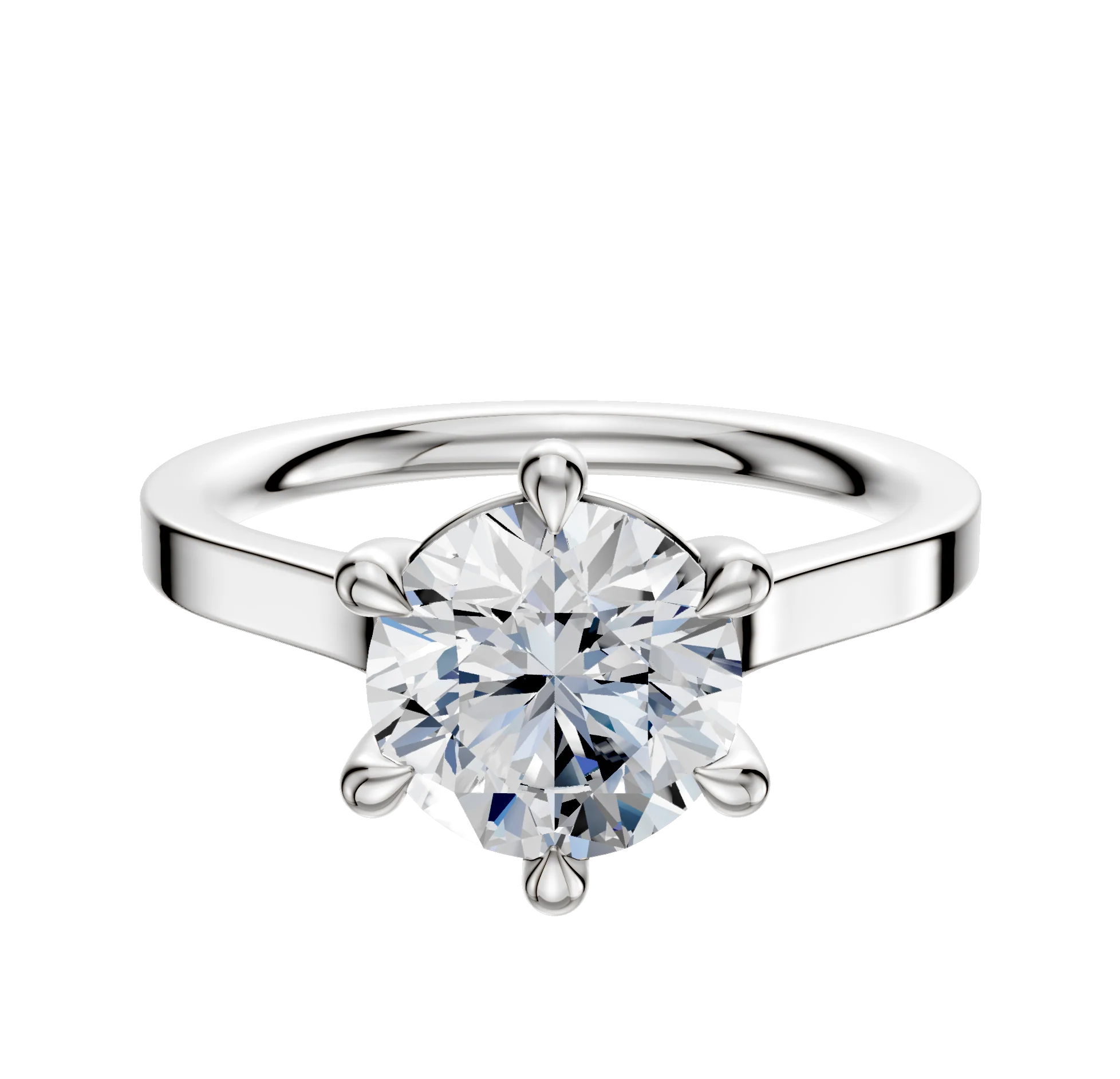 18K White Gold 6 Prong Basket Cathedral Flat 2.0mm Engagement Ring