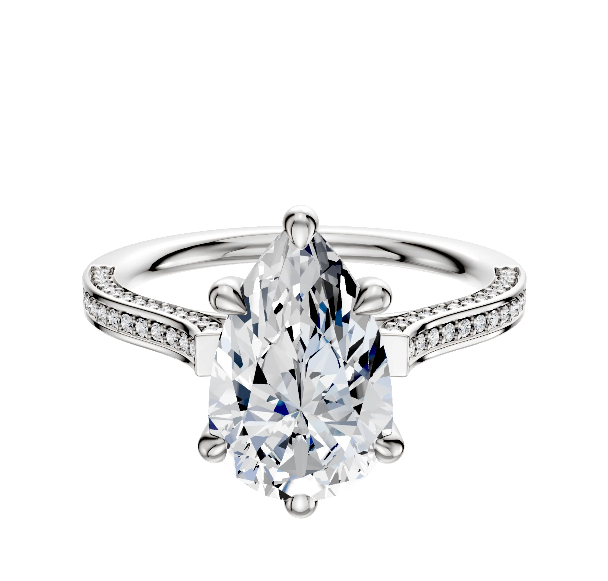 18K White Gold 6 Prong Basket Cathedral Flat 3-Row-Pave 2.0mm Engagement Ring