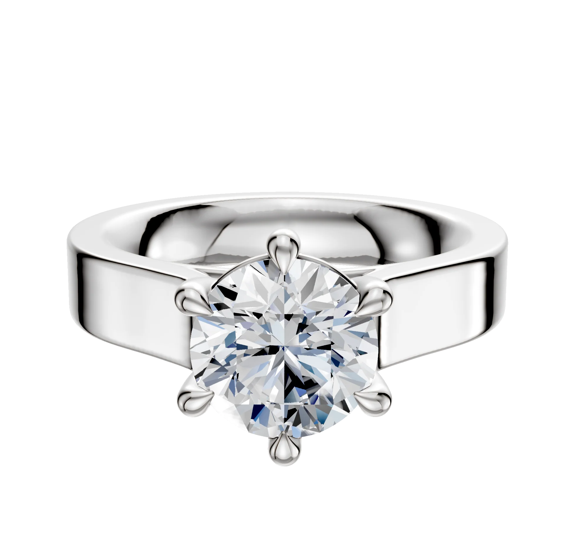 18K White Gold 6 Prong Basket Cathedral Flat 4.0mm Engagement Ring