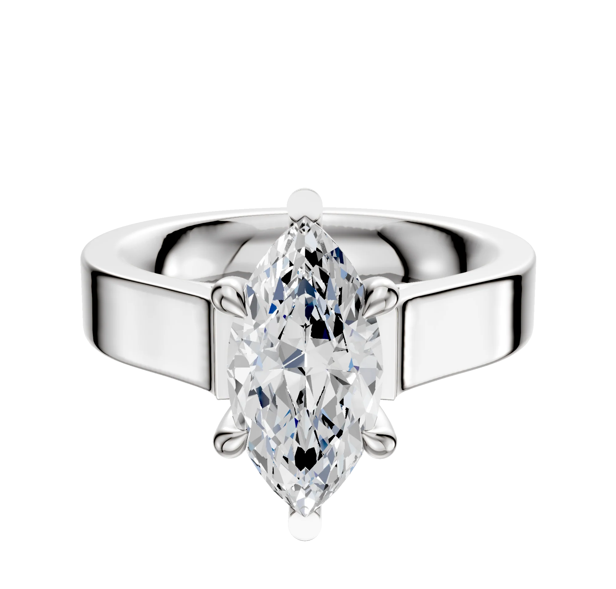 18K White Gold 6 Prong Basket Cathedral Flat 4.0mm Engagement Ring