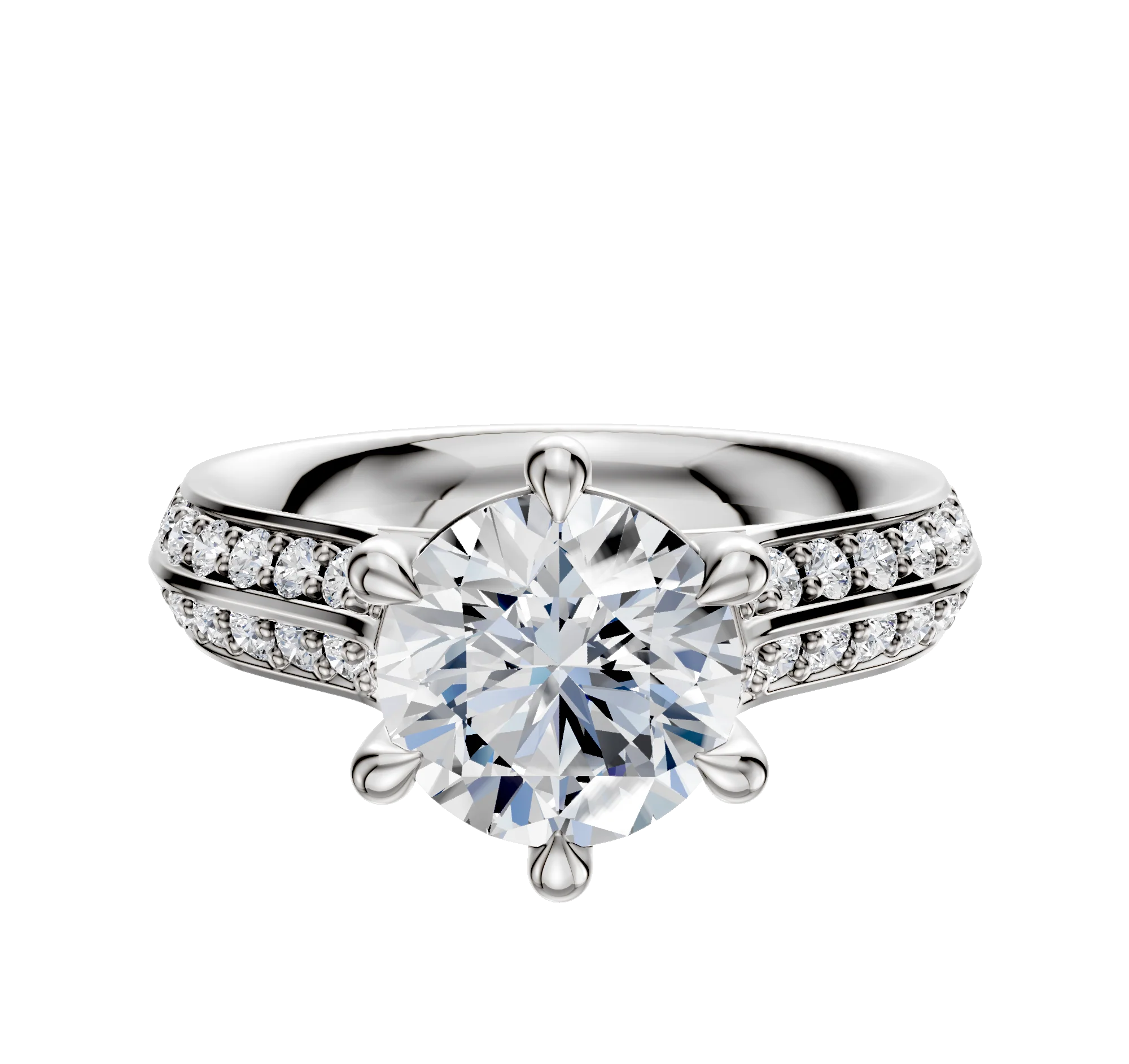 18K White Gold 6 Prong Basket Cathedral Knife Edge 1-Row-Pave 2.5mm Engagement Ring