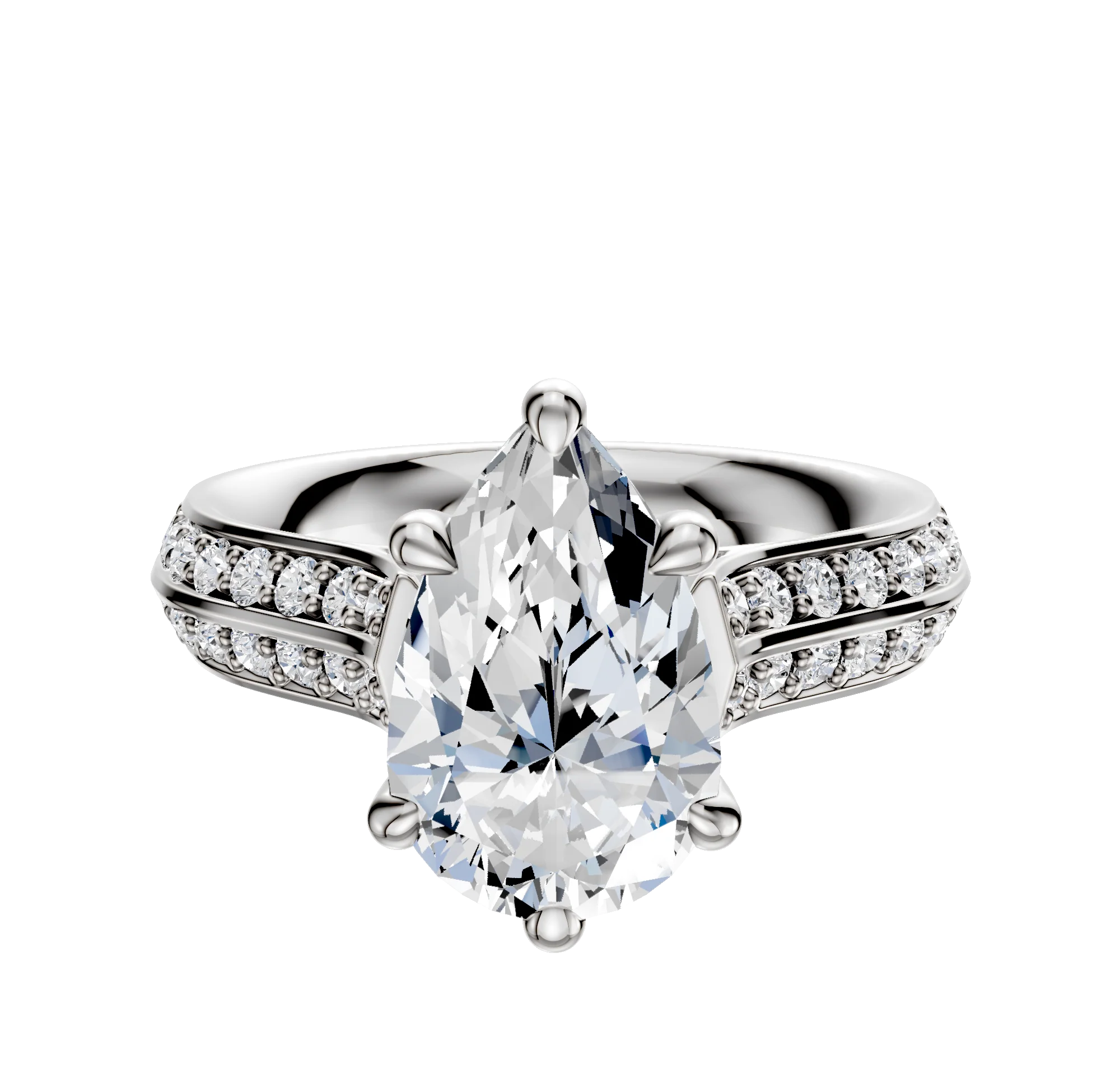 18K White Gold 6 Prong Basket Cathedral Knife Edge 1-Row-Pave 2.5mm Engagement Ring