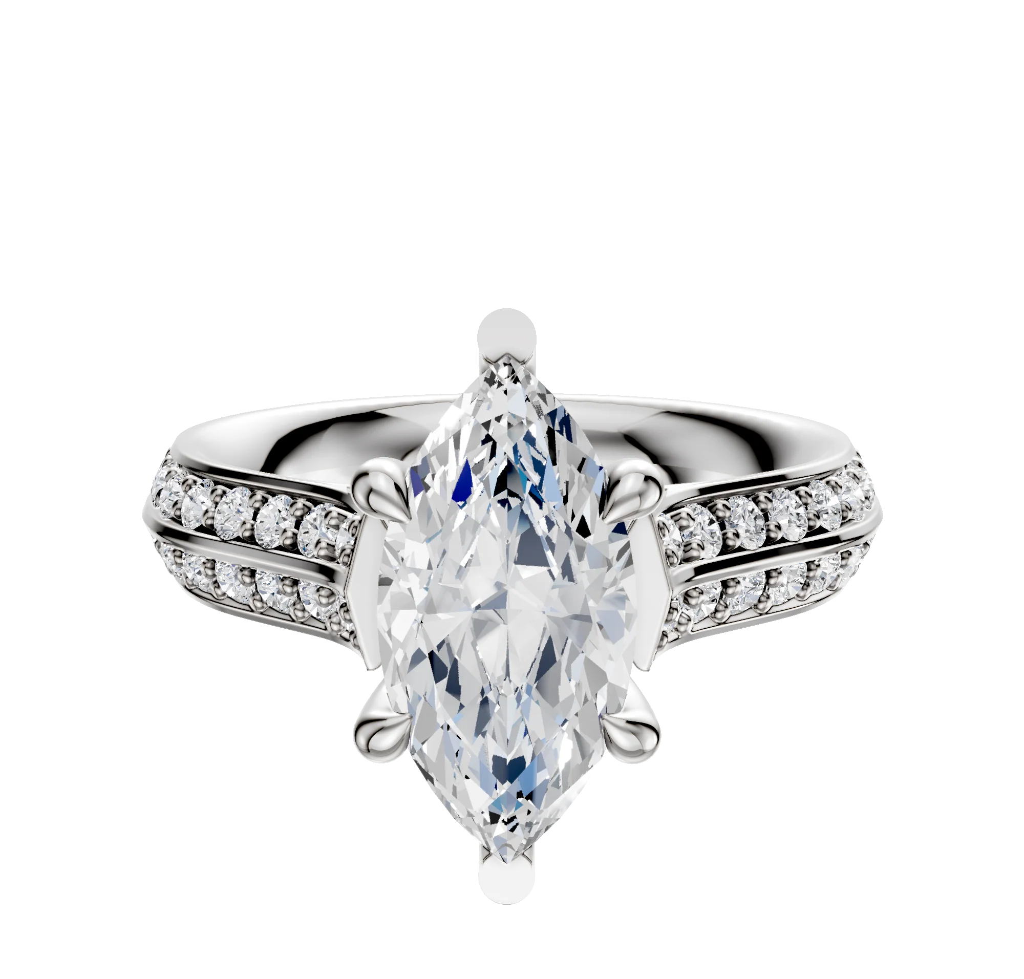 18K White Gold 6 Prong Basket Cathedral Knife Edge 1-Row-Pave 2.5mm Engagement Ring