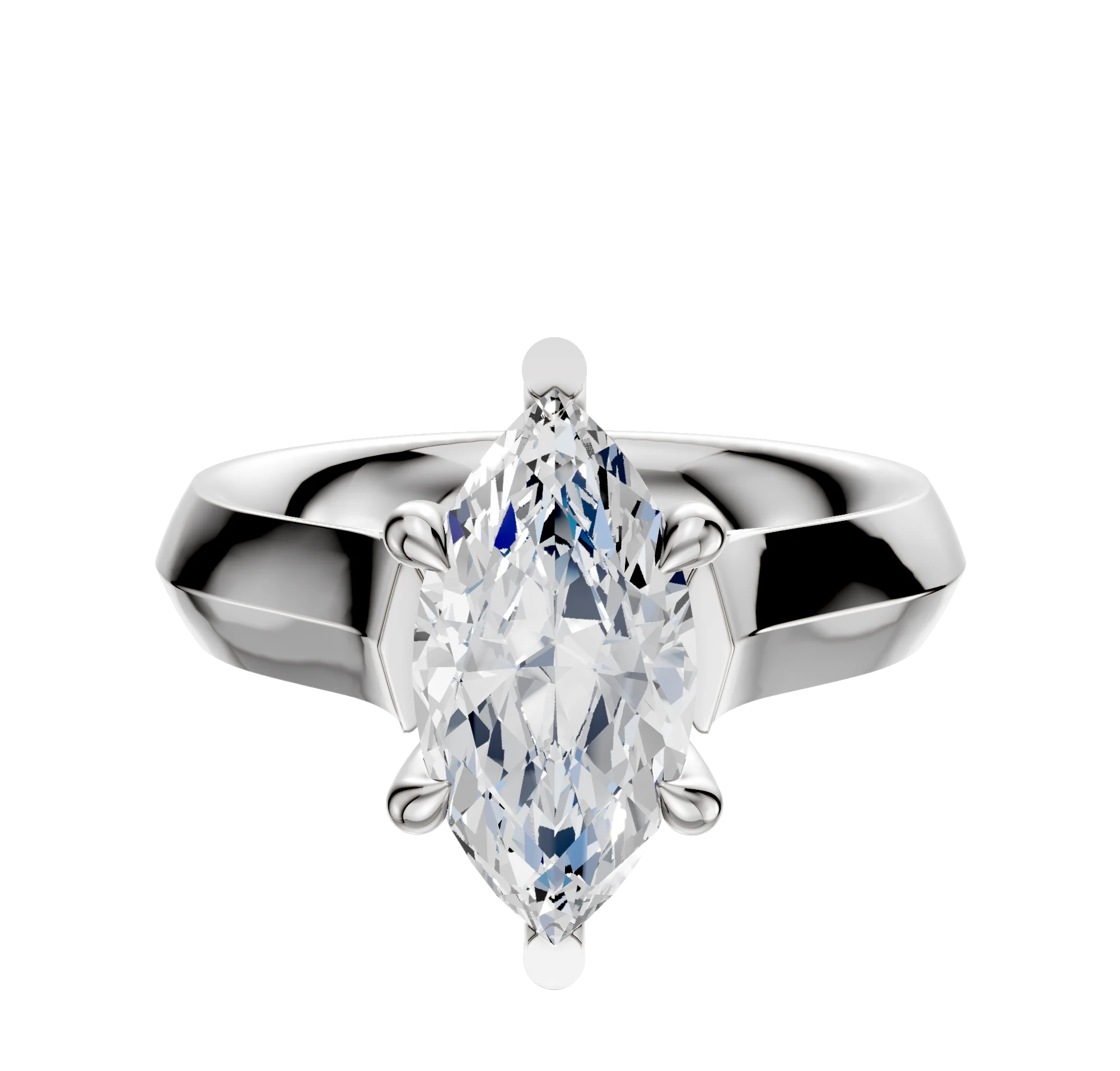 18K White Gold 6 Prong Basket Cathedral Knife Edge 4.0mm Engagement Ring