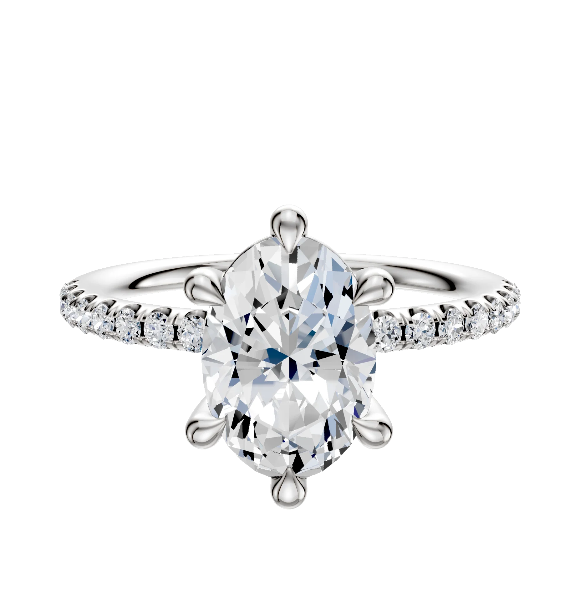 18K White Gold 6 Prong Basket Classic Dome 1-Row-Pave 2.5mm Engagement Ring